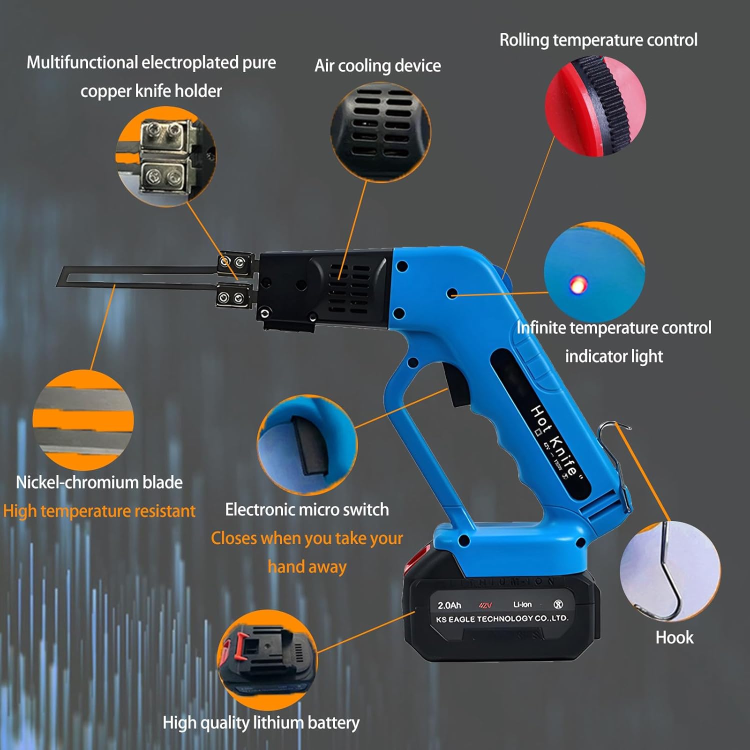Hot Knife Foam Cutter, 150W Cordless Electric Foam Cutter with Lithium Battery Rechargeable for XPS EPS Styrofoam Board Cutting, Adjustable Temperature Craft Cutting Tool