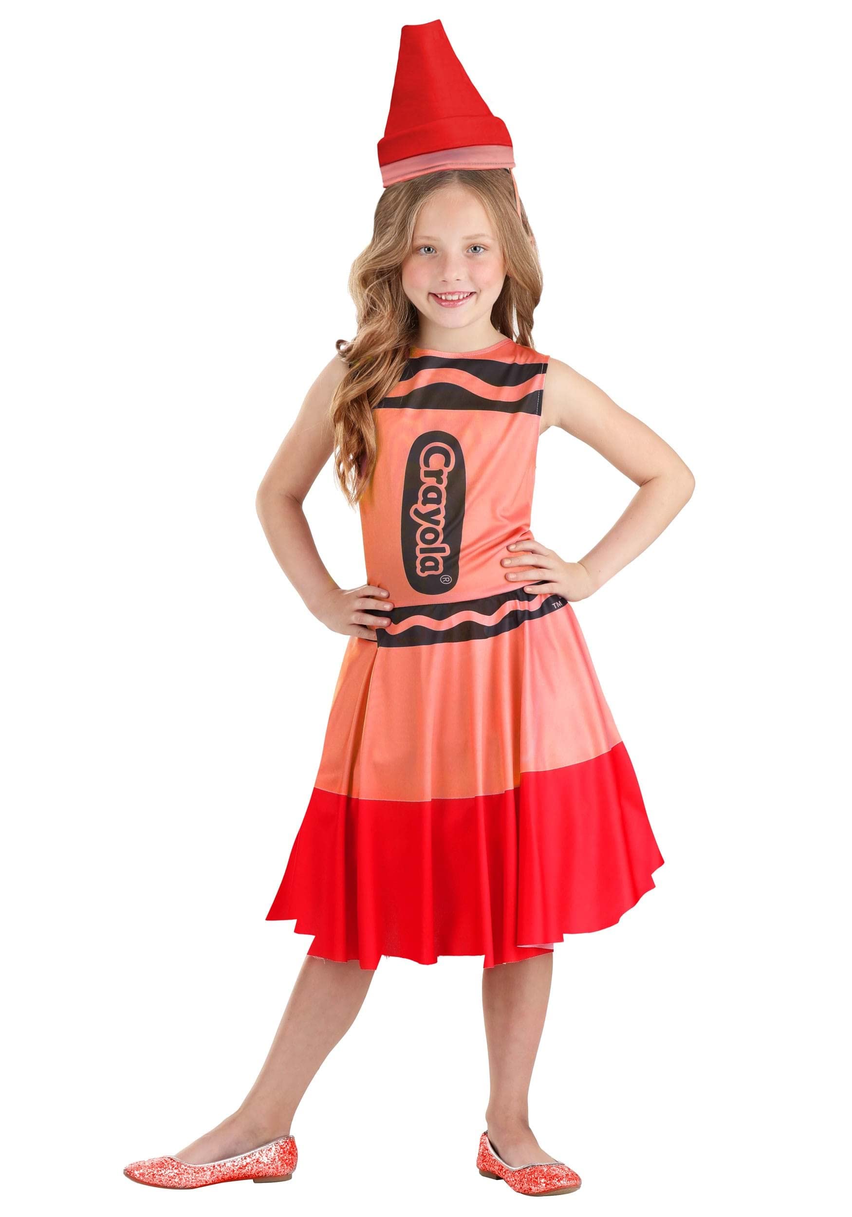 Fun CostumesGirl's Red Crayon Costume Dress - Stretch Knit with Printed Graphics and Hat