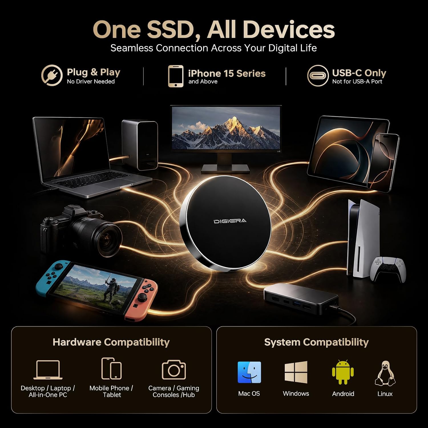 DIGIERA 4TB Magnetic Portable SSD, External Solid State Drives with USB-C 3.2 Gen 2x2, Speed Up to 2000MB/s, Compact & Durable, Compatible with iPhone 15/16/17 Series and Other USB-C Devices, Black image 5