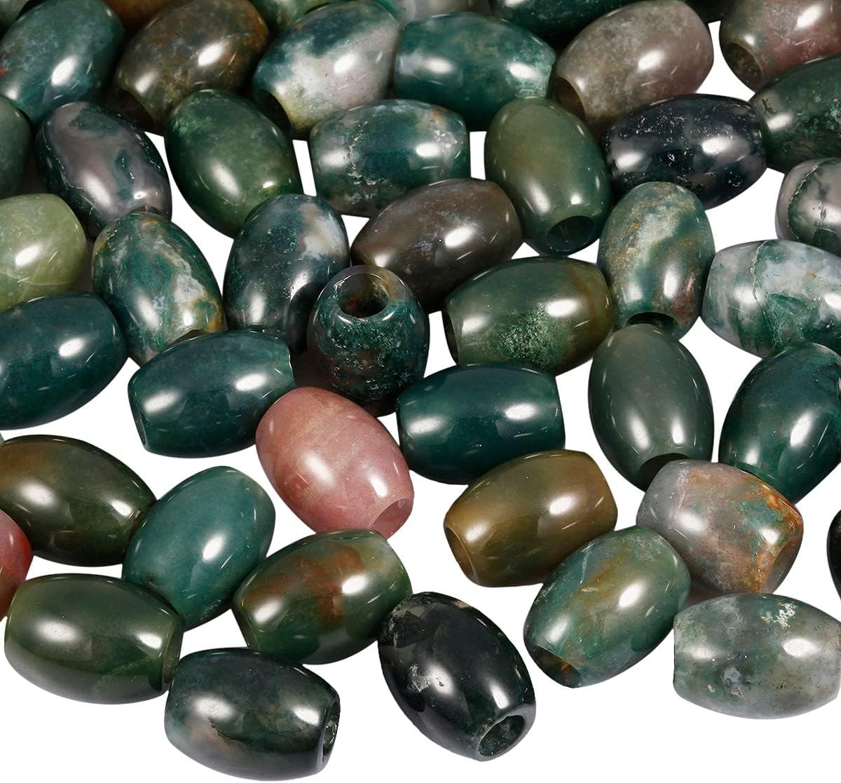 TUMBEELLUWA Stone Bead for Jewelry Making, Healing Crystal Large Hole Oval Shape Loose Beads Pack of 15, Indian Agate