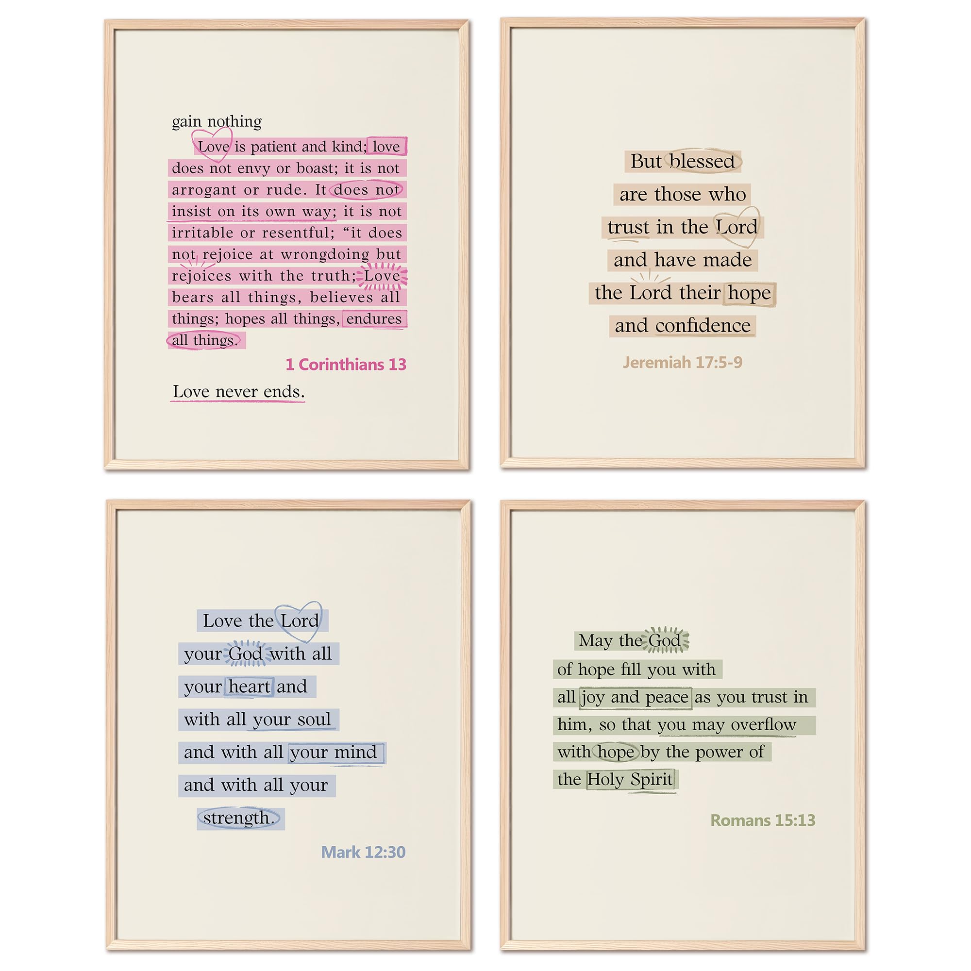 Kaderas Yellow Christian Wall Art Bible Verse Poster Prints Decor For Dorm Room Bedroom Office, Religious Inspirational Posters For Preppy Teens, 8X10
