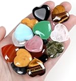 QINJIEJIE 10PCS Crystals Heart Healing Stones Rose Quartz Amethyst Polished Love Stone Palm Natural Gemstones Set Wholesale Reiki Balancing Meditation 0.8