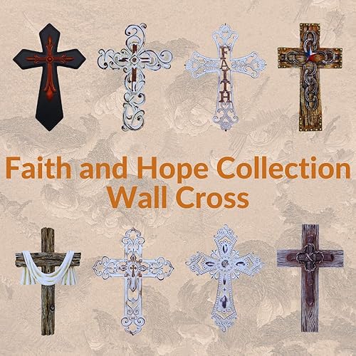 Miniatura 6 de Comfy Hour Colección Faith and Hope de 12 pulgadas, cruz clásica colgada de pared, escultura de resina de piedra, vintage, estilo antiguo