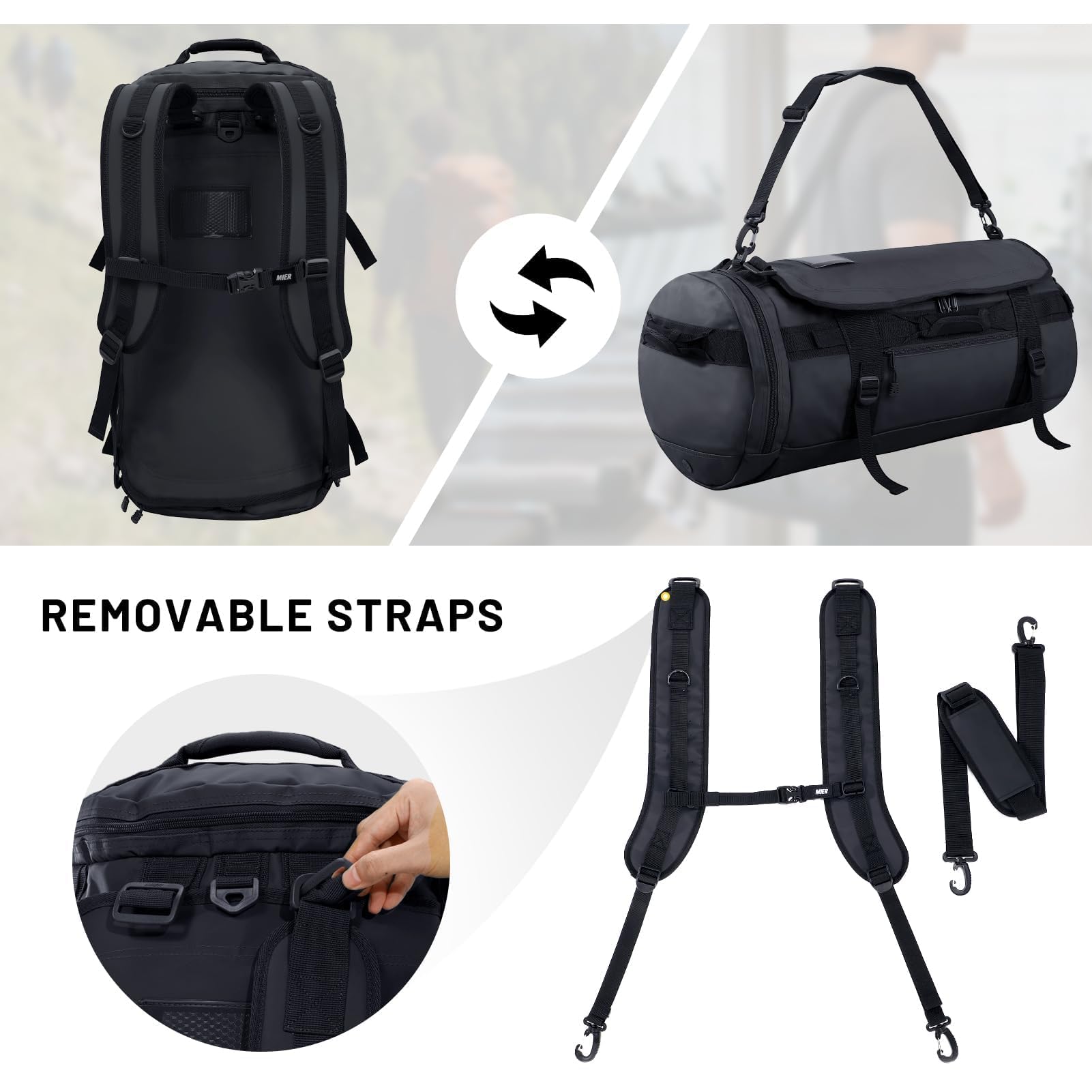 MIER Borsa da palestra da viaggio da uomo con scomparto per scarpe, borsone convertibile con spallacci, resistente e impermeabile come karate, bagagli, pernottamento, borsa da cabina Ryanair