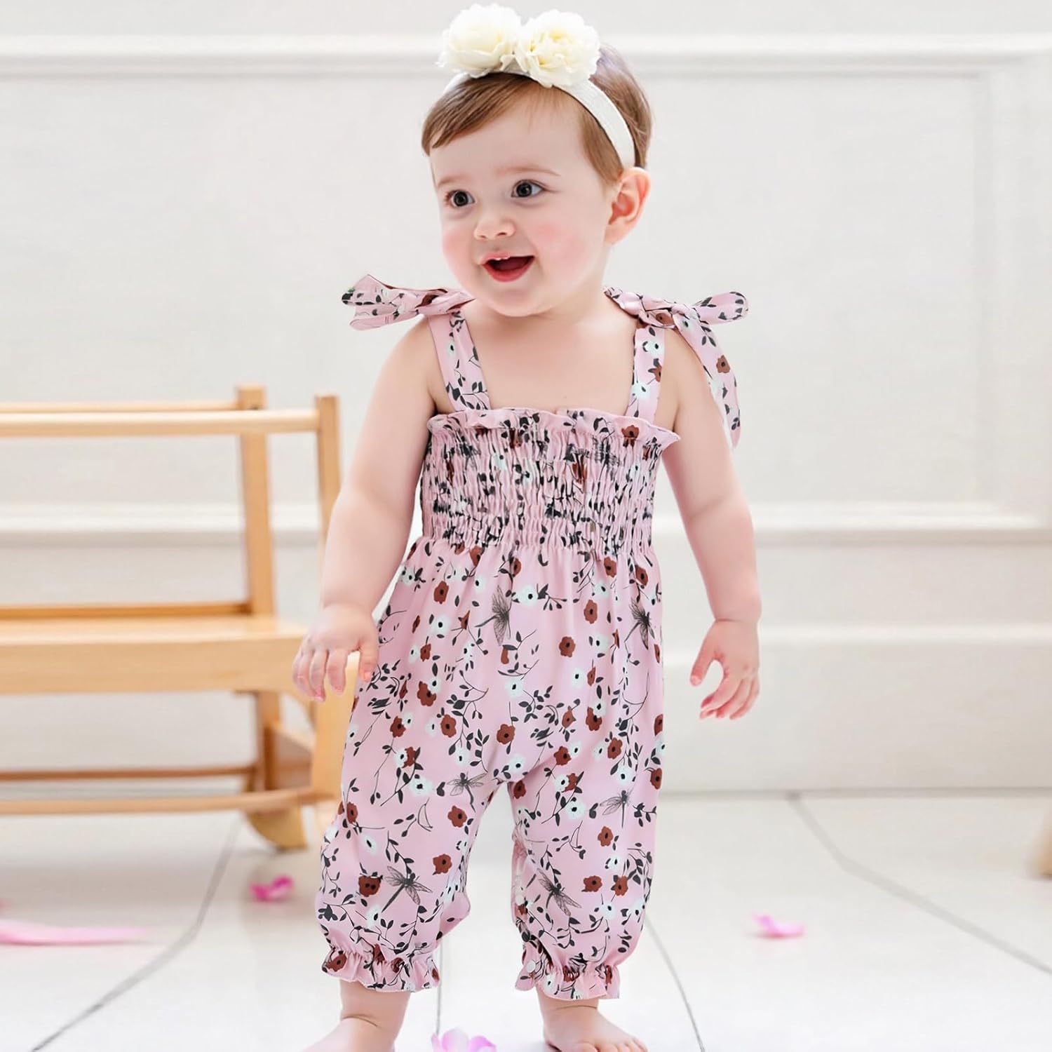 Summer One Piece Outfits Infant Baby Girl Romper Jumpsuit Sleeveless Ruffle Halter Floral Bodysuit Clothes - Image 2