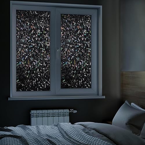 Miniatura 9 de LEMON CLOUD Película decorativa 3D de privacidad para ventana y calcomanías de vitral, holográfica, sin pegamento, esmerilado, anti-UV (media luna