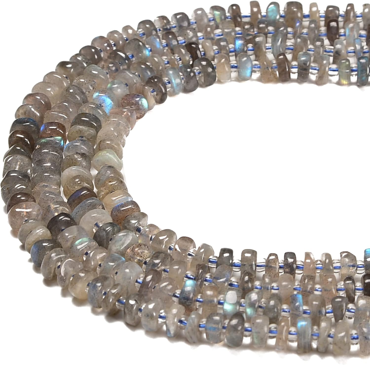 JM Design Natural Labradorite Pebble Nugget Slice Chips Beads Size 6-7mm 15.5 inches Strand for Jewelry Making, Gray