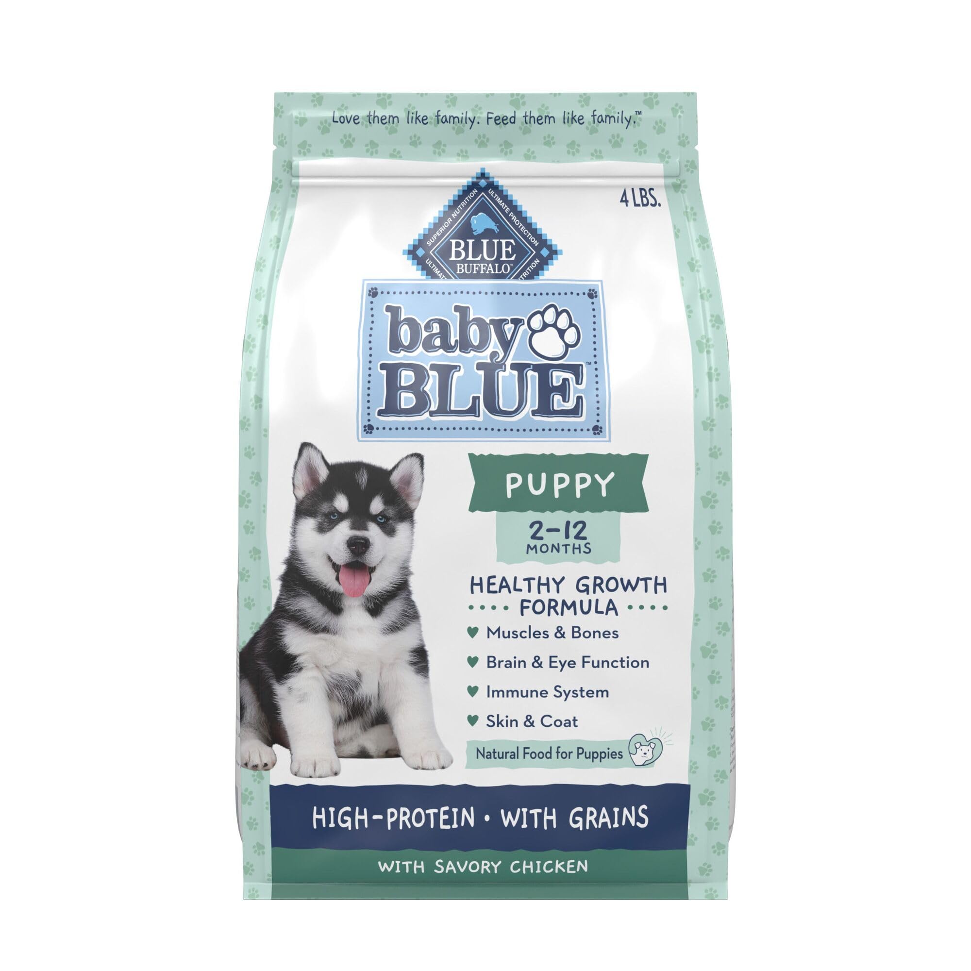 Blue Buffalo Baby Blue Natural Dry Food for Puppies, Healthy Growth Formula with DHA, High-Protein Savory Chicken Recipe, 4-lb. Bag