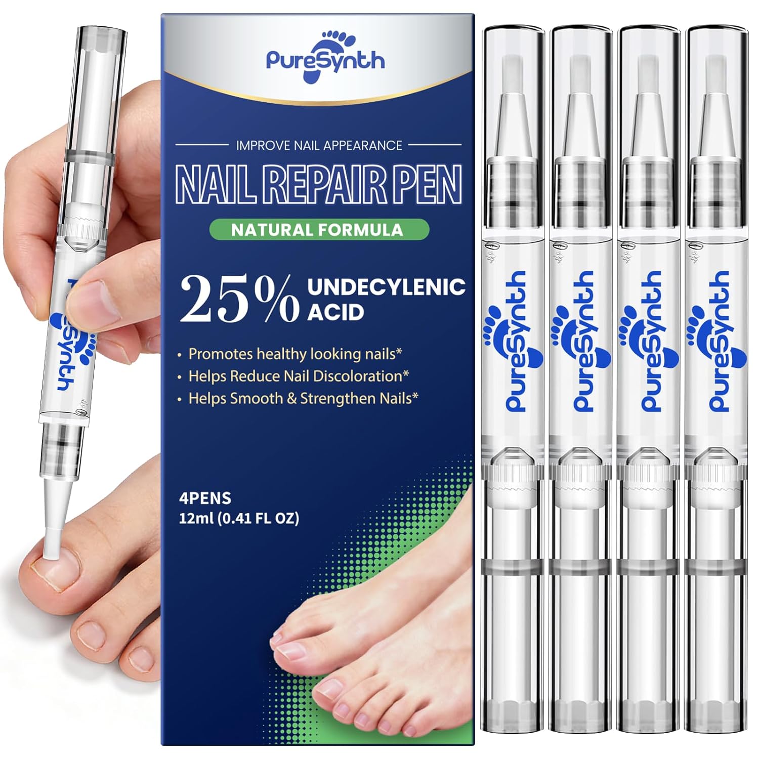 Extra Strength Nail Fungus Repair Pen (OTC Maximum Strength), 25% Undecylenic Acid + Aloe & Vitamin E, For Thick Yellow Discolored Nails, 24 mL (0.81 fl oz) Total, 8-Pack,Designed in USA