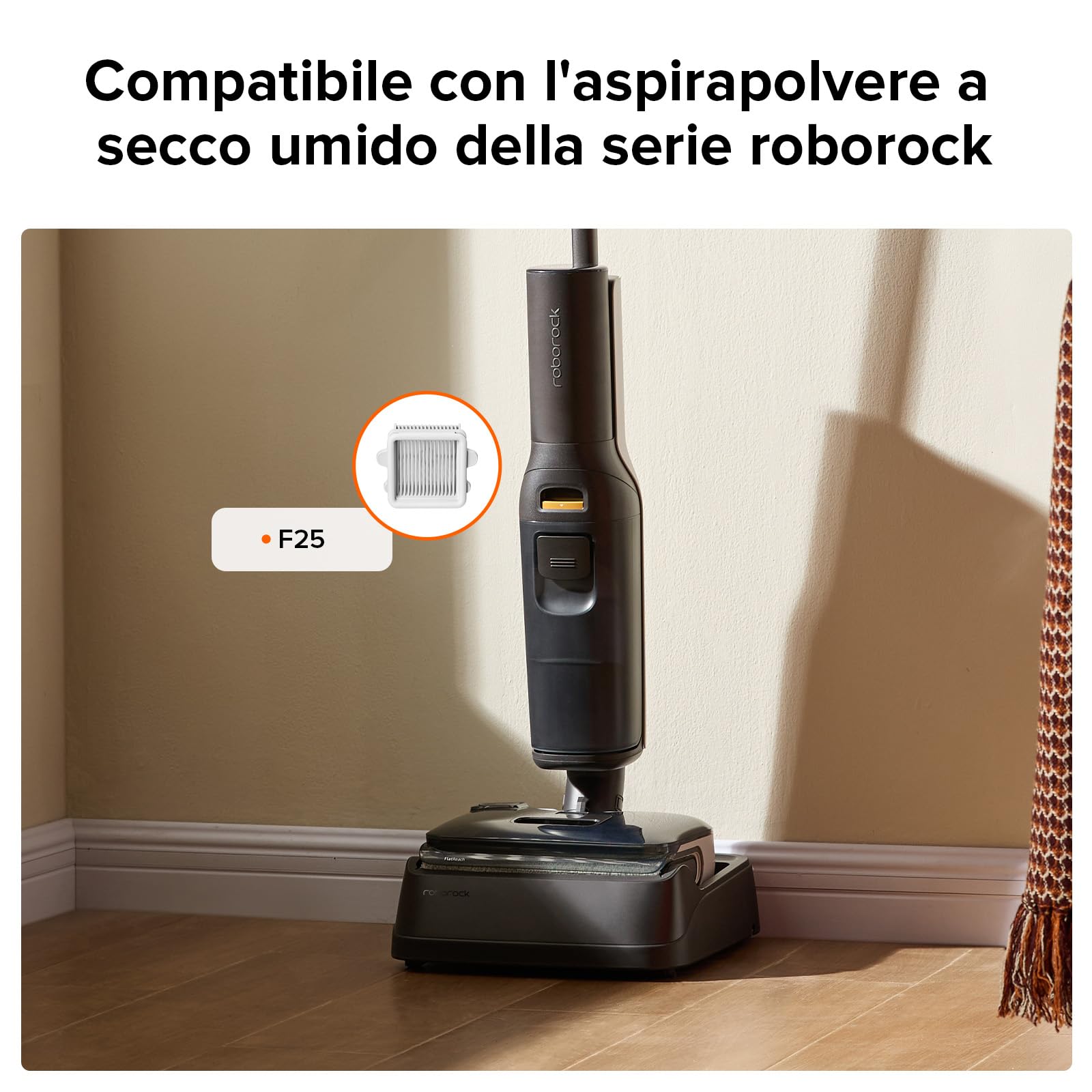 roborock F25 LT Aspirapolvere e Lavapavimenti Senza Fili, 20000 Pa, Autopulizia ad alta temperatura a 90 °C, Design Piatto 180°,Pulizia Bordi su Due Lati, Doppio serbatoio, Ideale per Pavimenti Duri