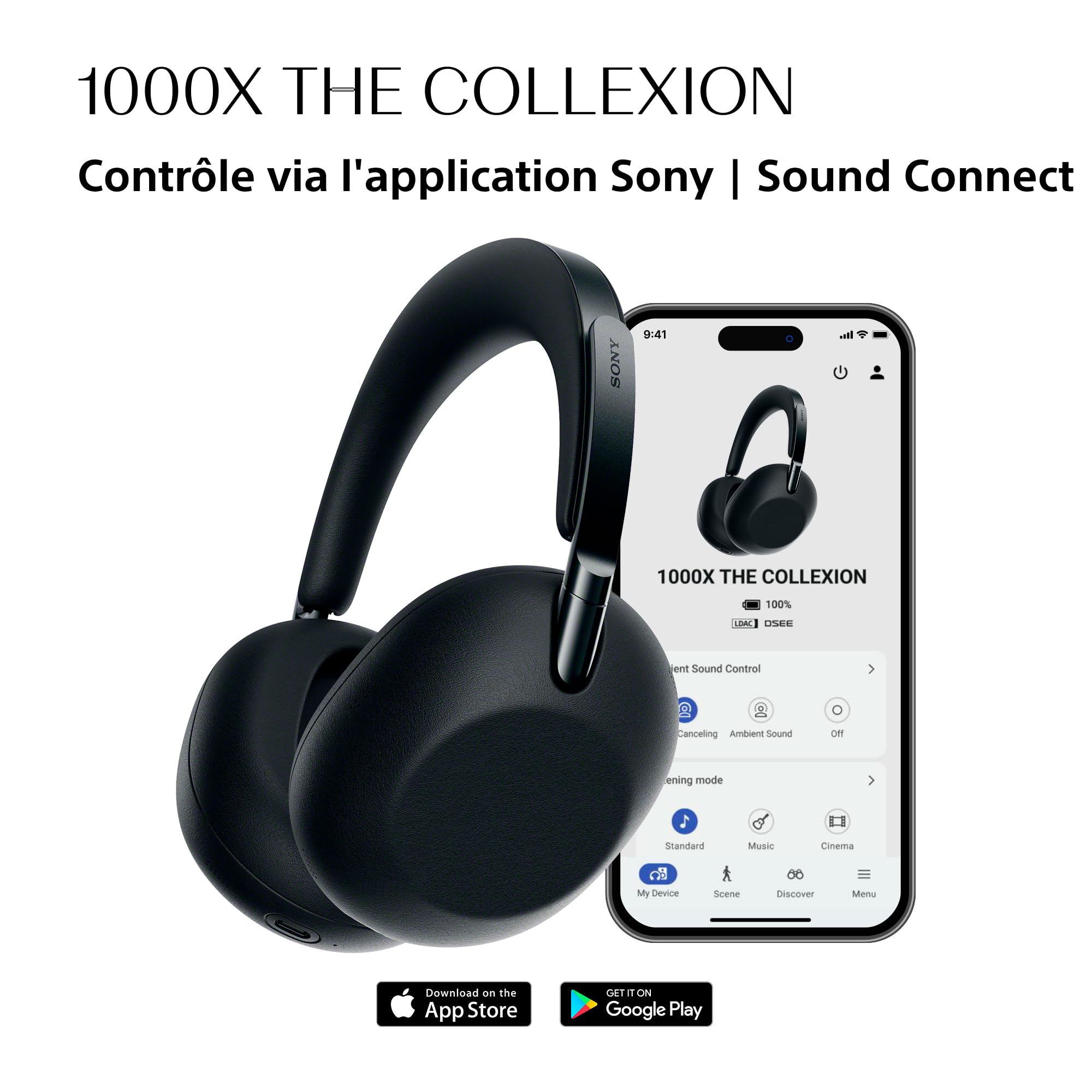 Casque Bluetooth sans fil de luxe SONY 1000X THE COLLEXION, son haute résolution de qualité studio, réduction de bruit haut de gamme, audio spatial 360°, étui résistant, compatible iOS et Android–Noir