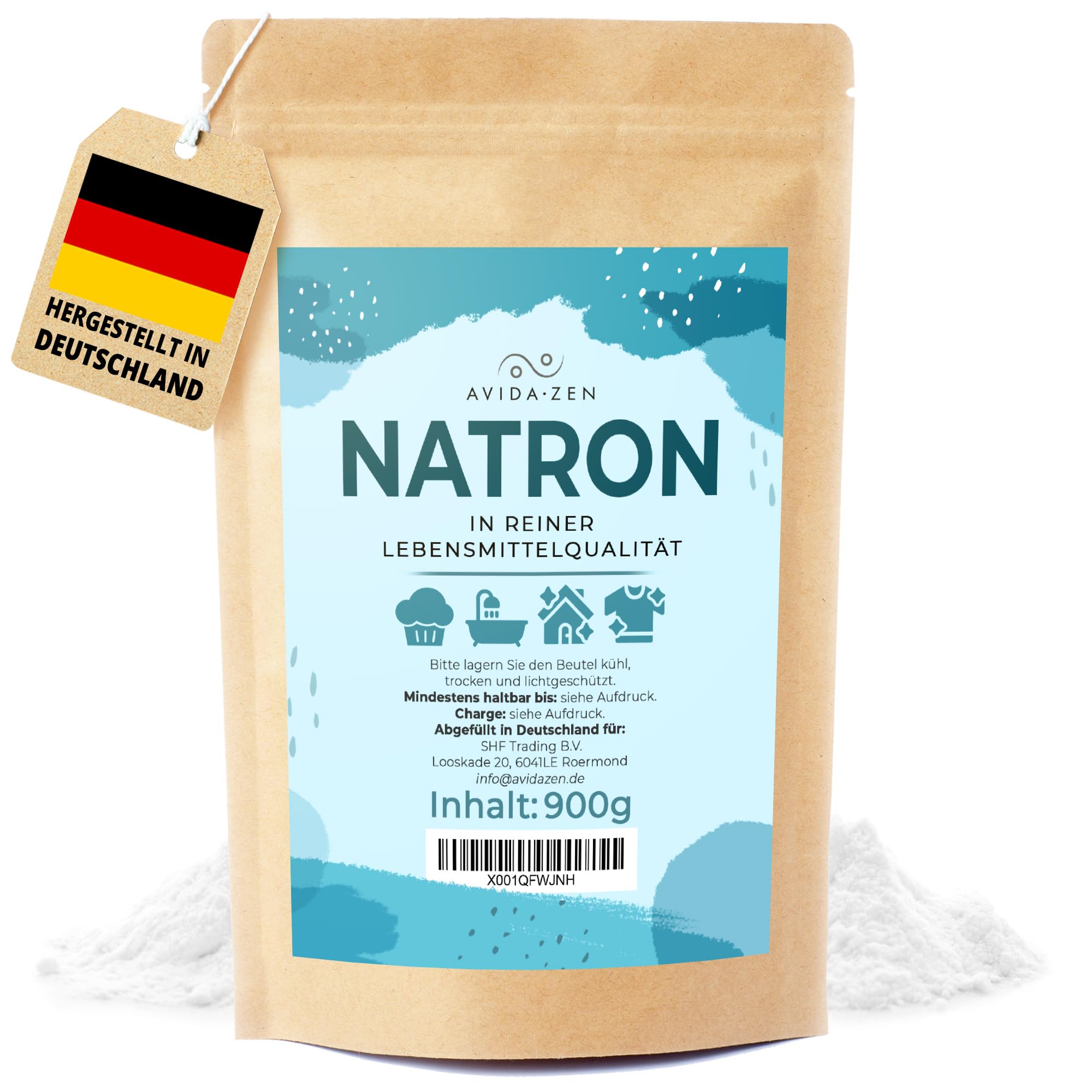 AVIDA ZEN Natron Pulver in Lebensmittelqualität 900g, Natron hochrein zum Putzen und Backen, Baking Soda Backpulver, Basenpulver, Natriumhydrogencarbonat Natronpulver gegen Gerüche