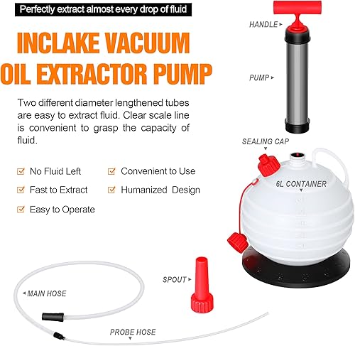 Miniatura 3 de INCLAKE Bomba extractora de aceite, extractor de líquido al vacío de 1.5 galones6L, extractor manual de bomba de aceite para automoción, barcos,