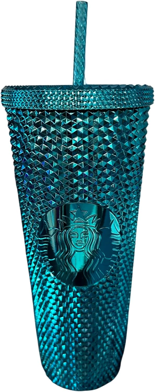 Starbucks 2023 Blue Chrome Studded Venti 24oz Tumbler with Straw