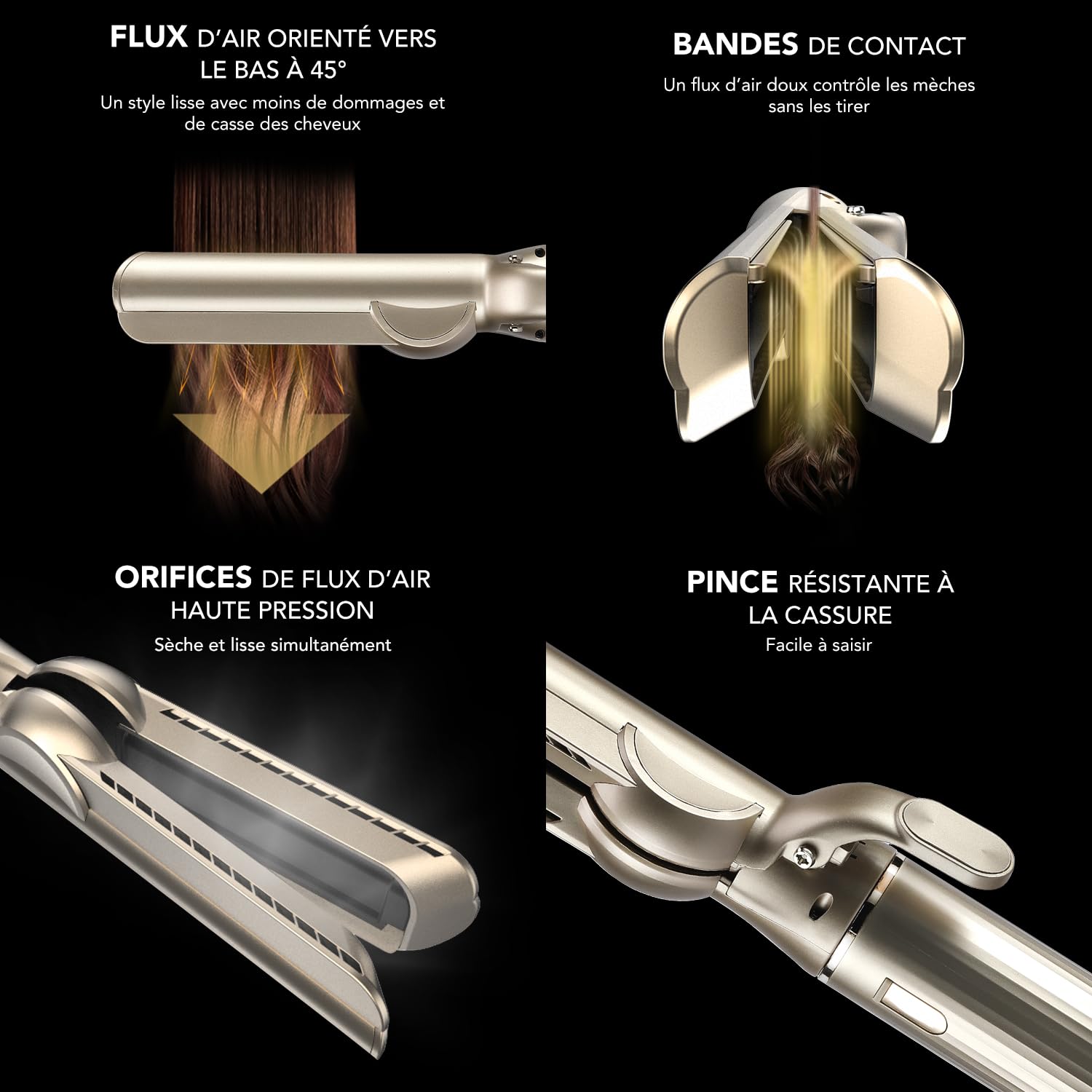 Accessoires et embouts pour lisseur séchant Shark FlexStyle, sèche et lisse en même temps grâce à l’air, sans plaques chauffantes, sans dommages thermiques, stardust