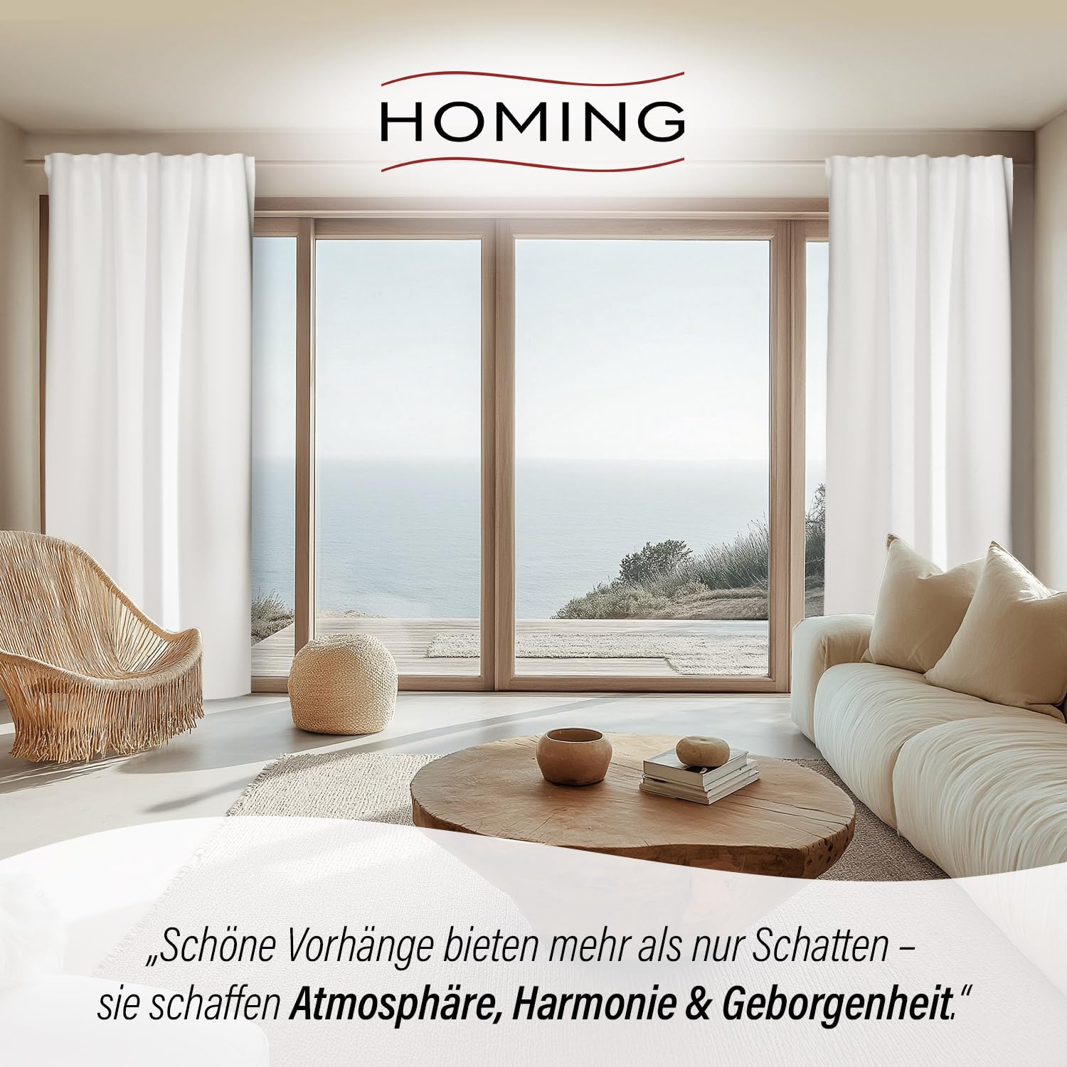 Homing Vorhang Kim Creme 2er Set | Verdunkelungsvorhang inkl. Multifunktionsband | Thermovorhang Hitzeschutz | Akustikvorhang Schalldämmung | Vorhang Blickdicht | Blackout Curtain | 140x245 cm