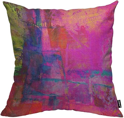 HOSNYE Funda de cojín de lino de algodón de color fucsia brillante, magenta, rosa, rojo, amarillo, verde y azul, para sofá, cama, sofá, automóvil,