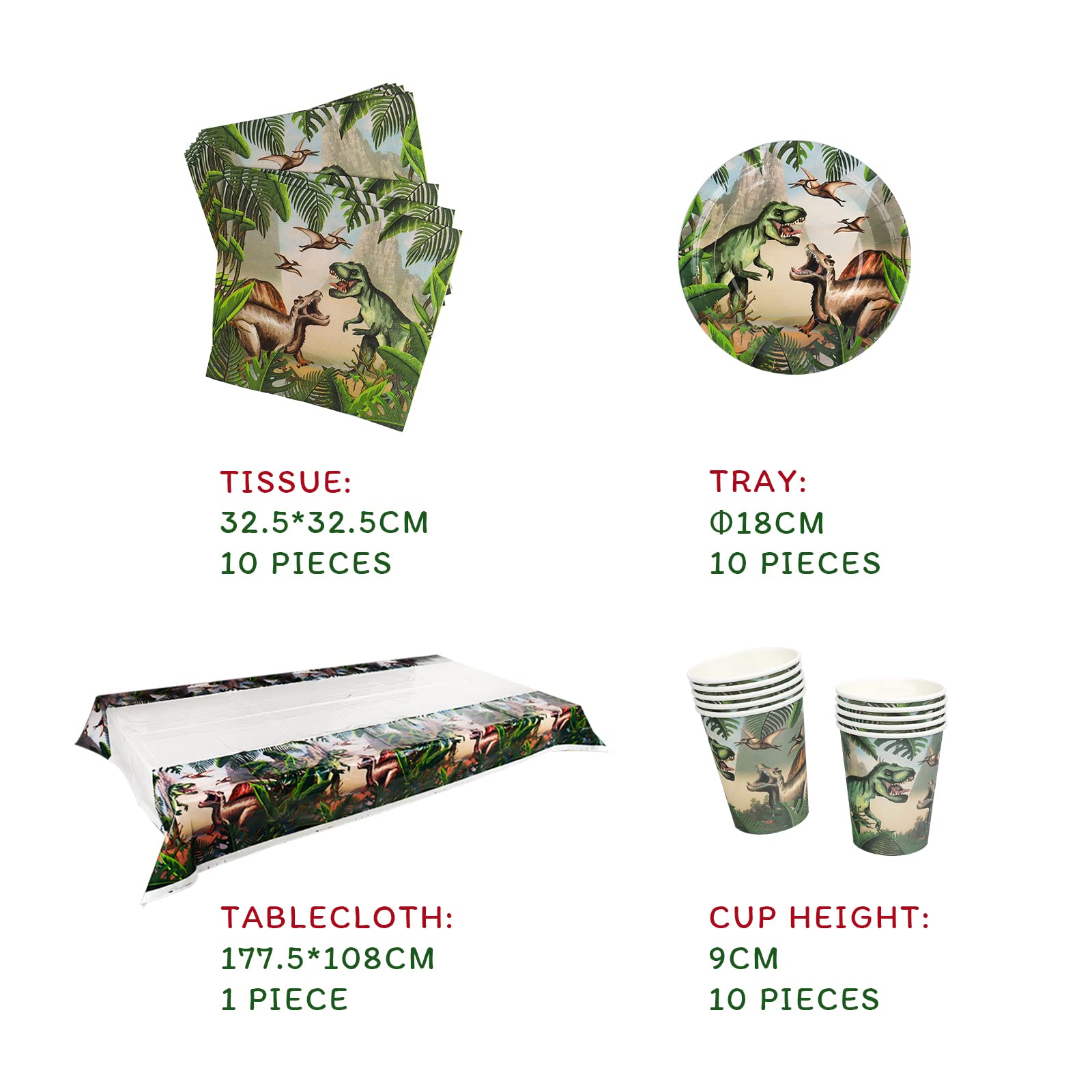 PARTY GO Partyservies, 96 stuks, dinosaurus, kinderverjaardag, feestborden, feestaccessoires, set bevat papieren borden, servetten, bestek voor verjaardagsfeest, decoraties, babyshower, 24 gasten
