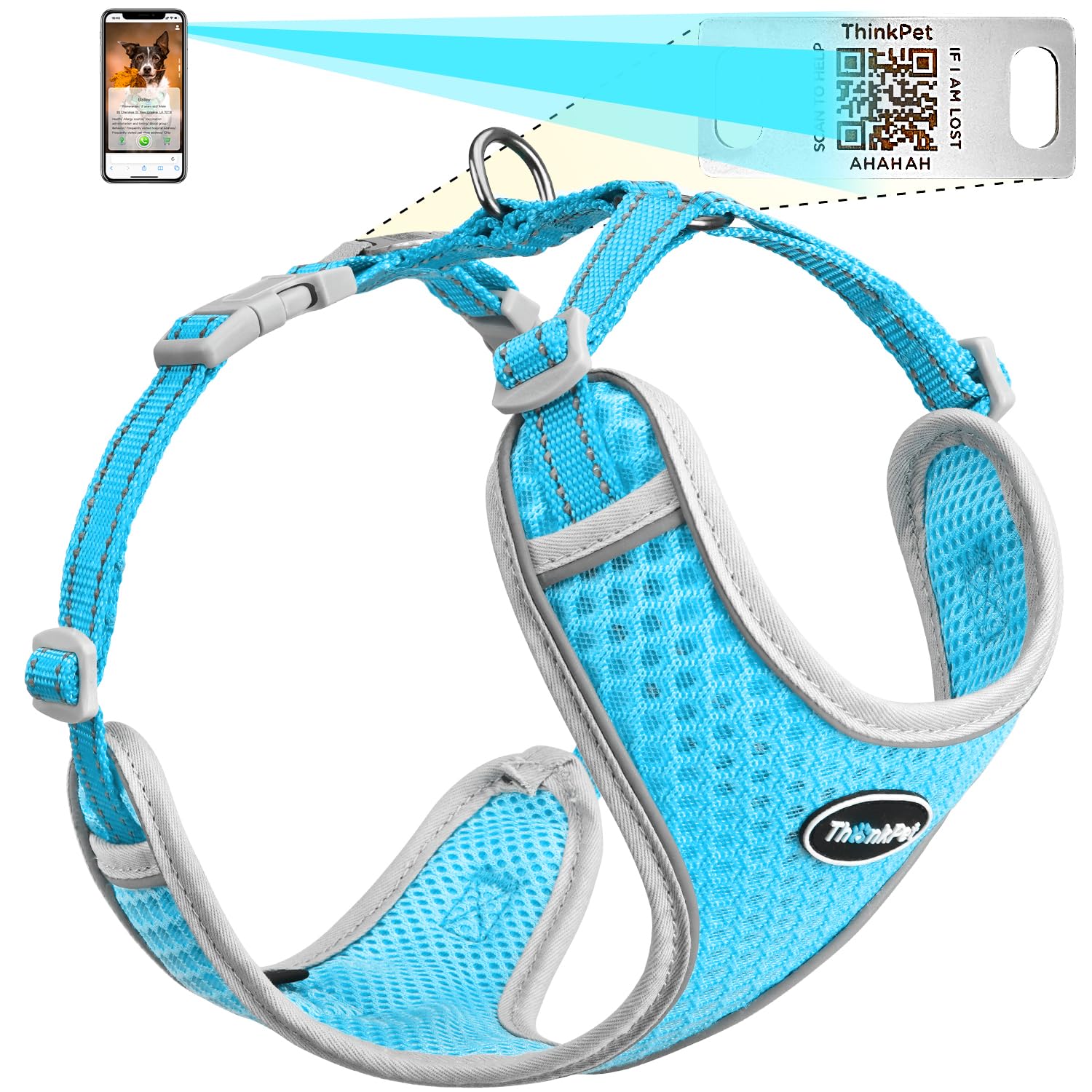 ThinkPet Reflective Breathable Soft Air Mesh No Pull Puppy Choke Free Over Head Vest Ventilation Harness for Puppy Small Medium Dogs (Red,L) — view 27