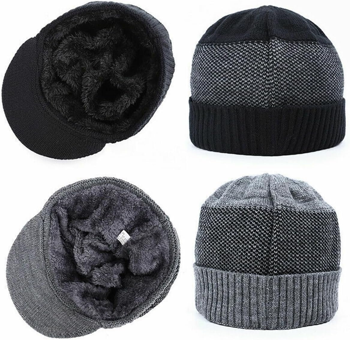 GK-O Mens Winter Warm Peaked Beanie Hat Fleece Lined Outdoor Ski Cap with Scarf - Image 2