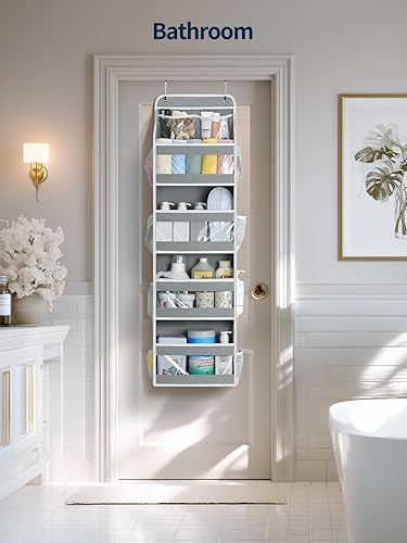 Miniatura 6 de Yecaye Organizador de 5 niveles, 1 unidad, organizador de puerta a prueba de columpios para colgar con ventanas de PVC transparente, almacenamiento