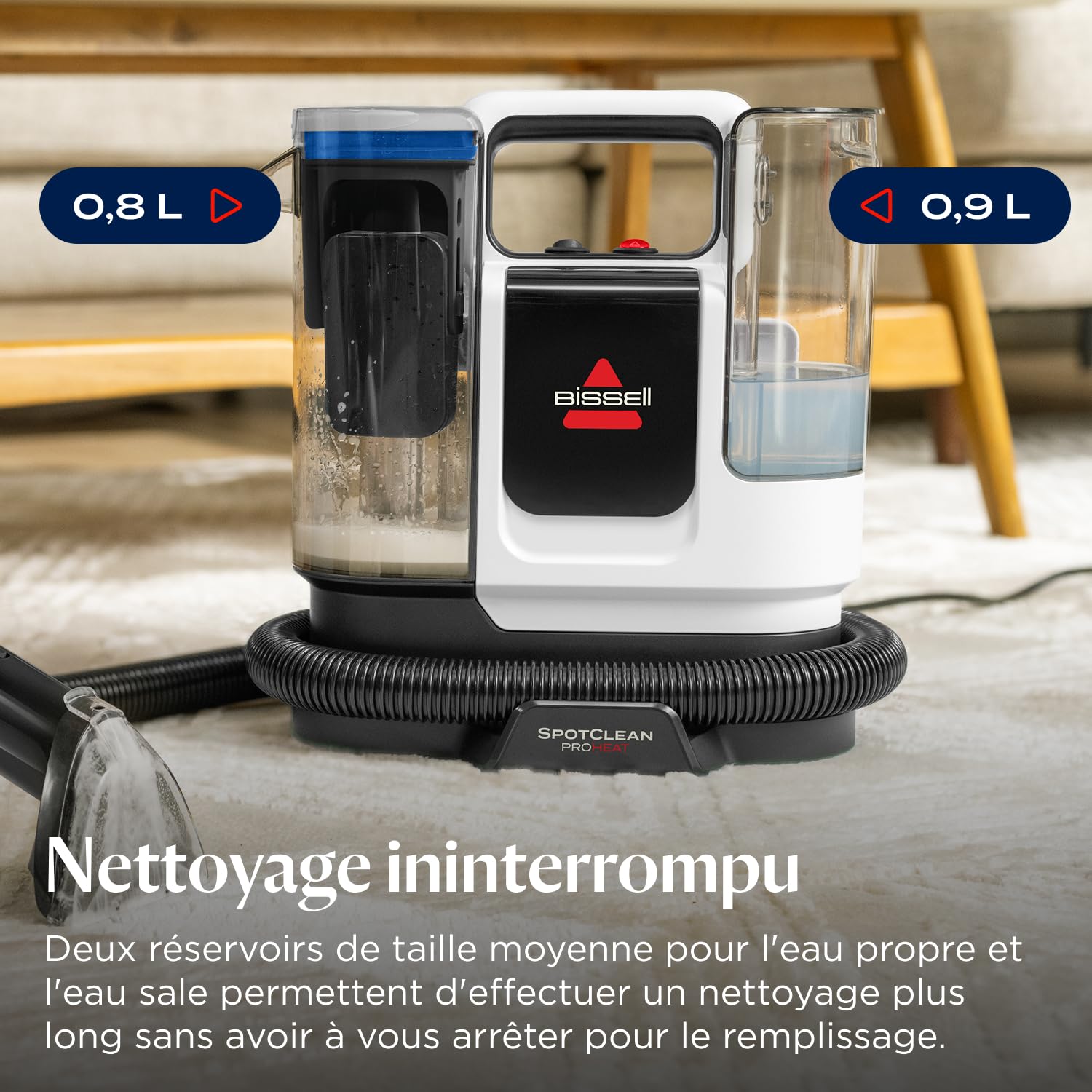 BISSELL SpotClean ProHeat Advanced, Shampouineuse, Shampouineuse Canapé Compact Multi-surfaces, Nettoyeur Canapé Tissu Moteur 1125W, Triple Nettoyage taches tenaces, Filaire, 3924N
