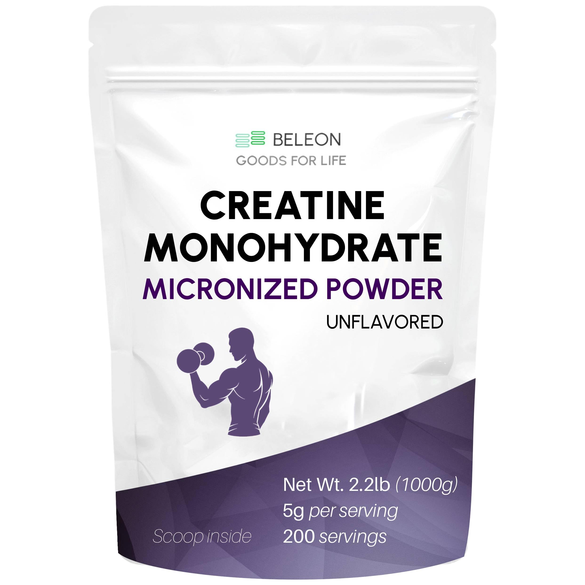 Creatine Monohydrate Powder 2.2 lb - Micronized Creatine Powder, Unflavored - Pure &amp; Gluten Free, 200 Servings, 5g Scoop