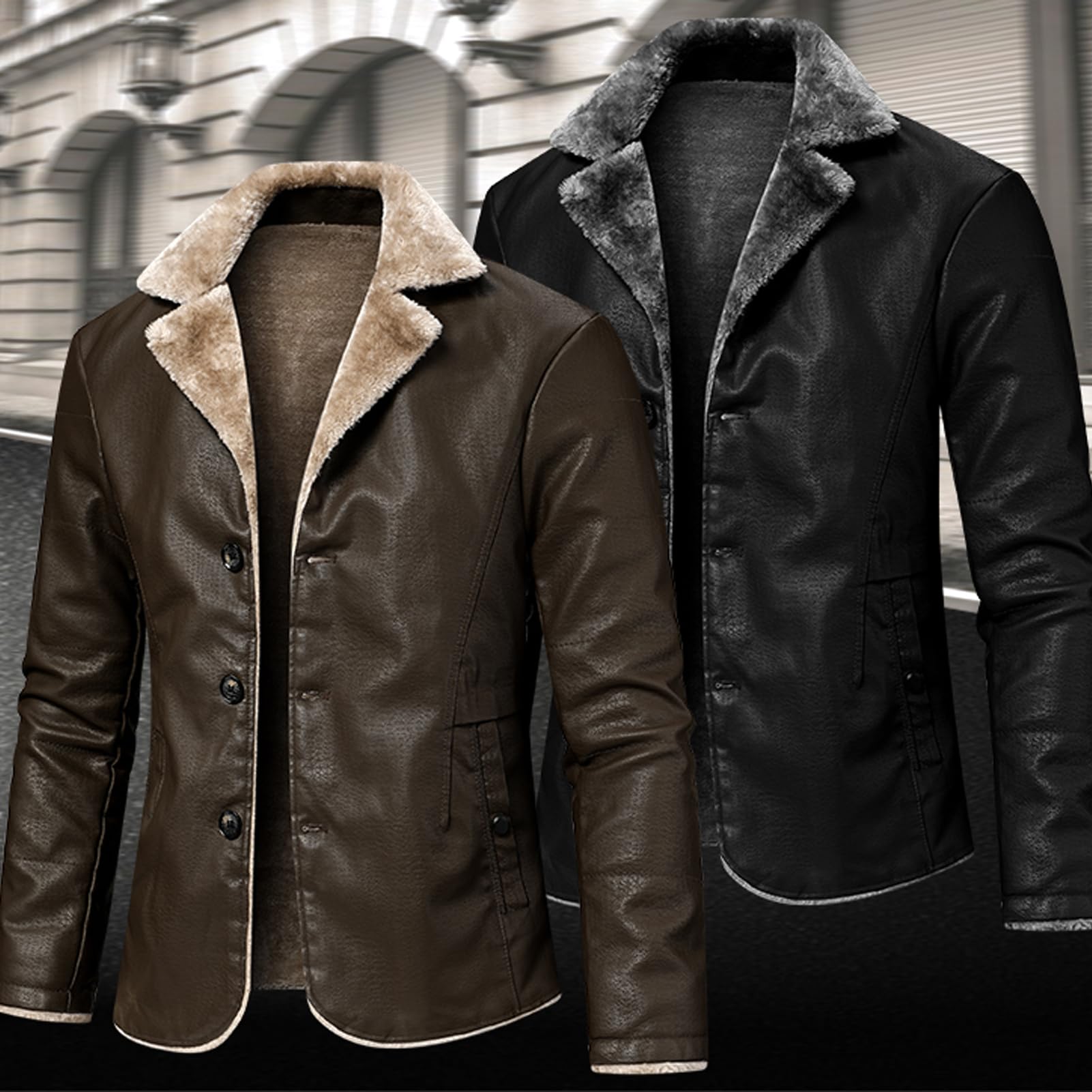 Chaqueta de Cuero Hombre, Chaqueta de Piloto para Hombre, Piel Sintética, Cuello de Piel, Otoño Invierno Espesar Cuero Chaqueta Corta Cuello Alto Abrigo de Pieles