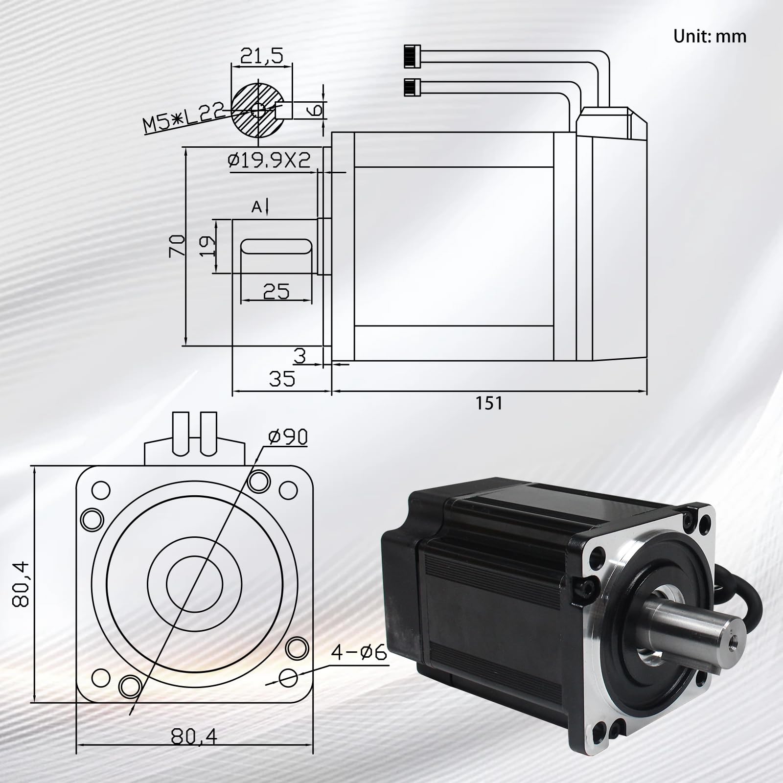 RATTMMOTOR Servomotor de 750 W y 220 V (con freno) + controlador de servomotor