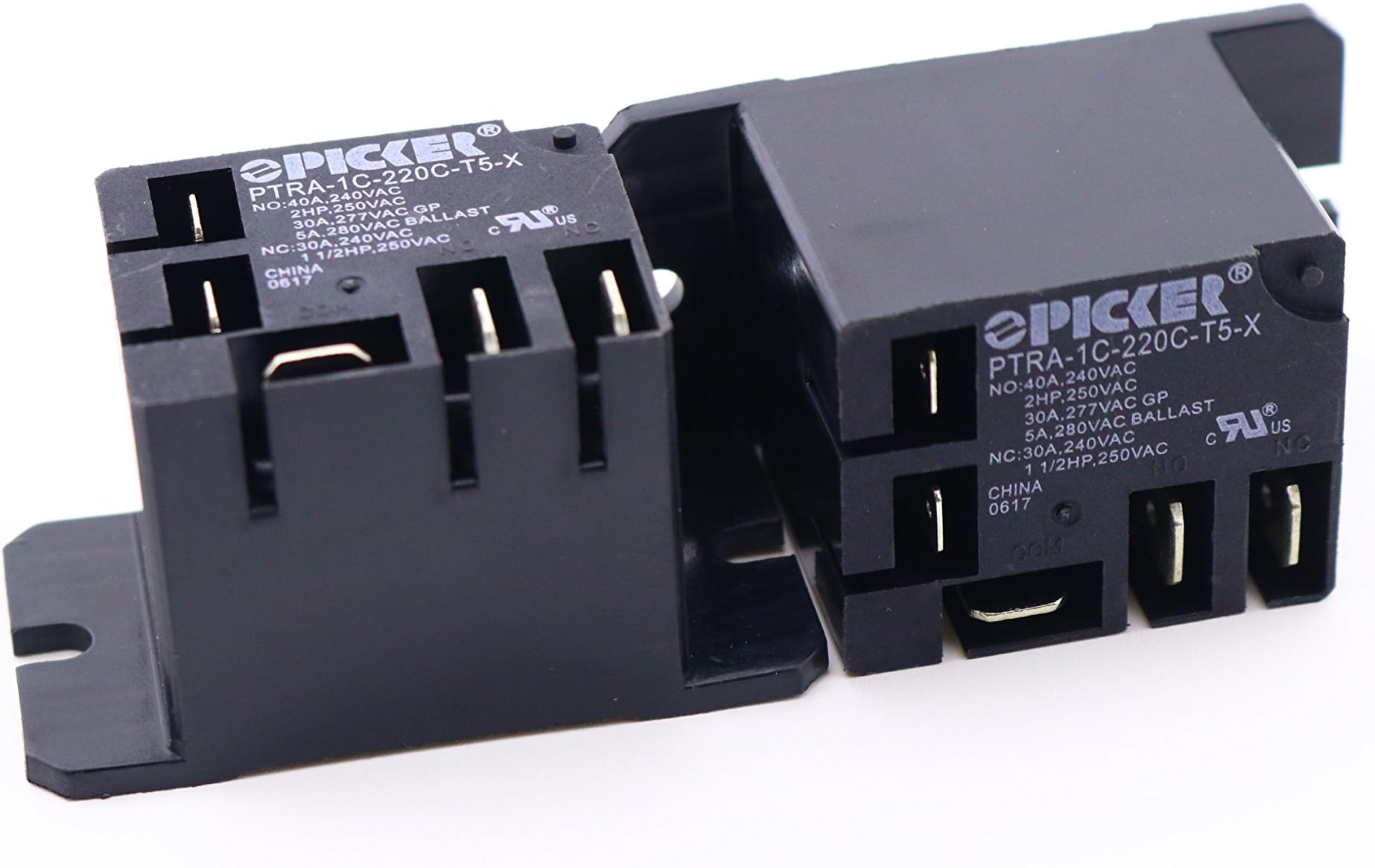 (x2) PTRA-1C-220C-T5-X-2 | SPDT 220 VAC Coil, 40 Amp 120 VAC UL Rated, Popular T90 Case, Power Relay with Flange-Mounting and Quick Connect Terminals