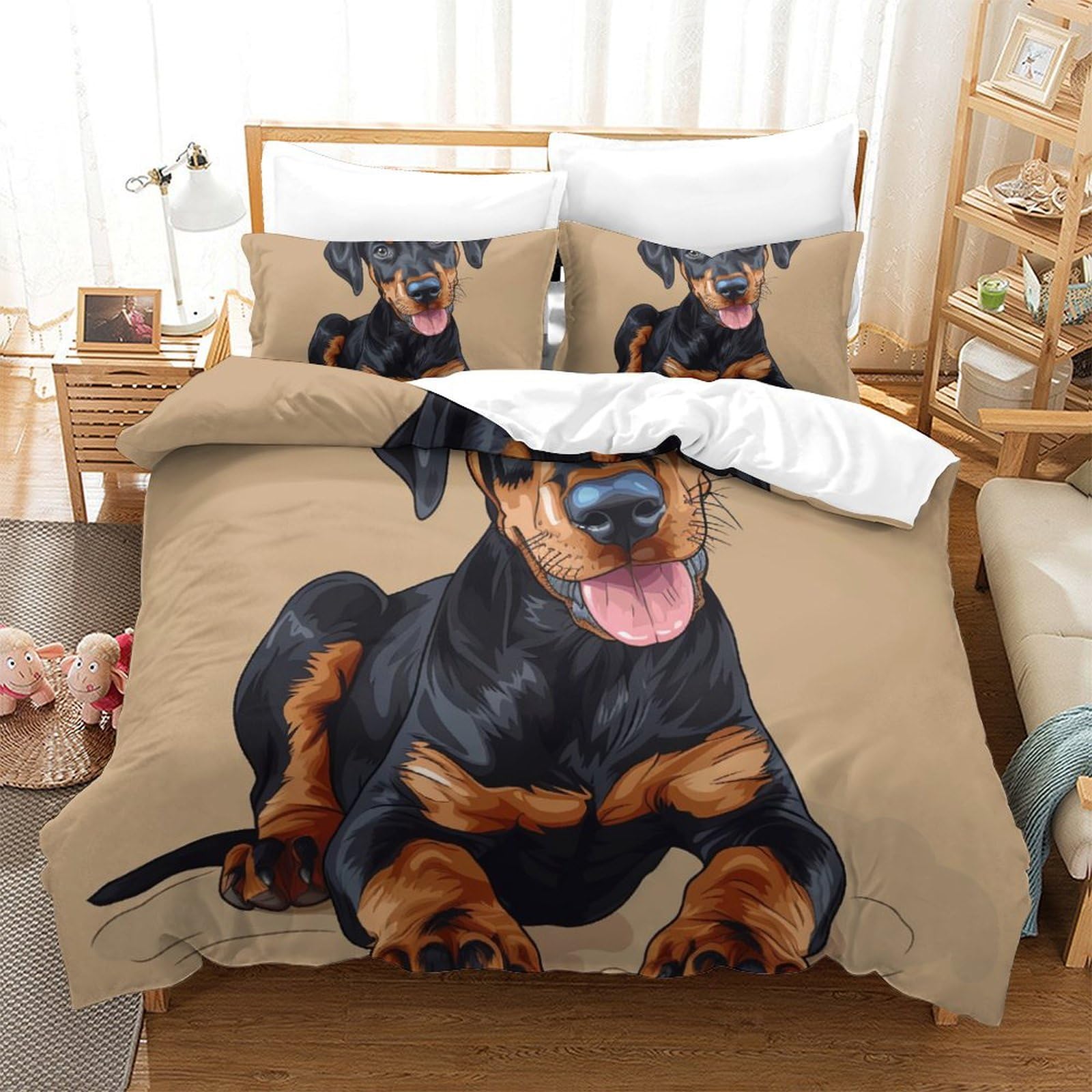 Housse de couette Chien Rowena 3D parure douce pour des nuits sereines 3 pcs