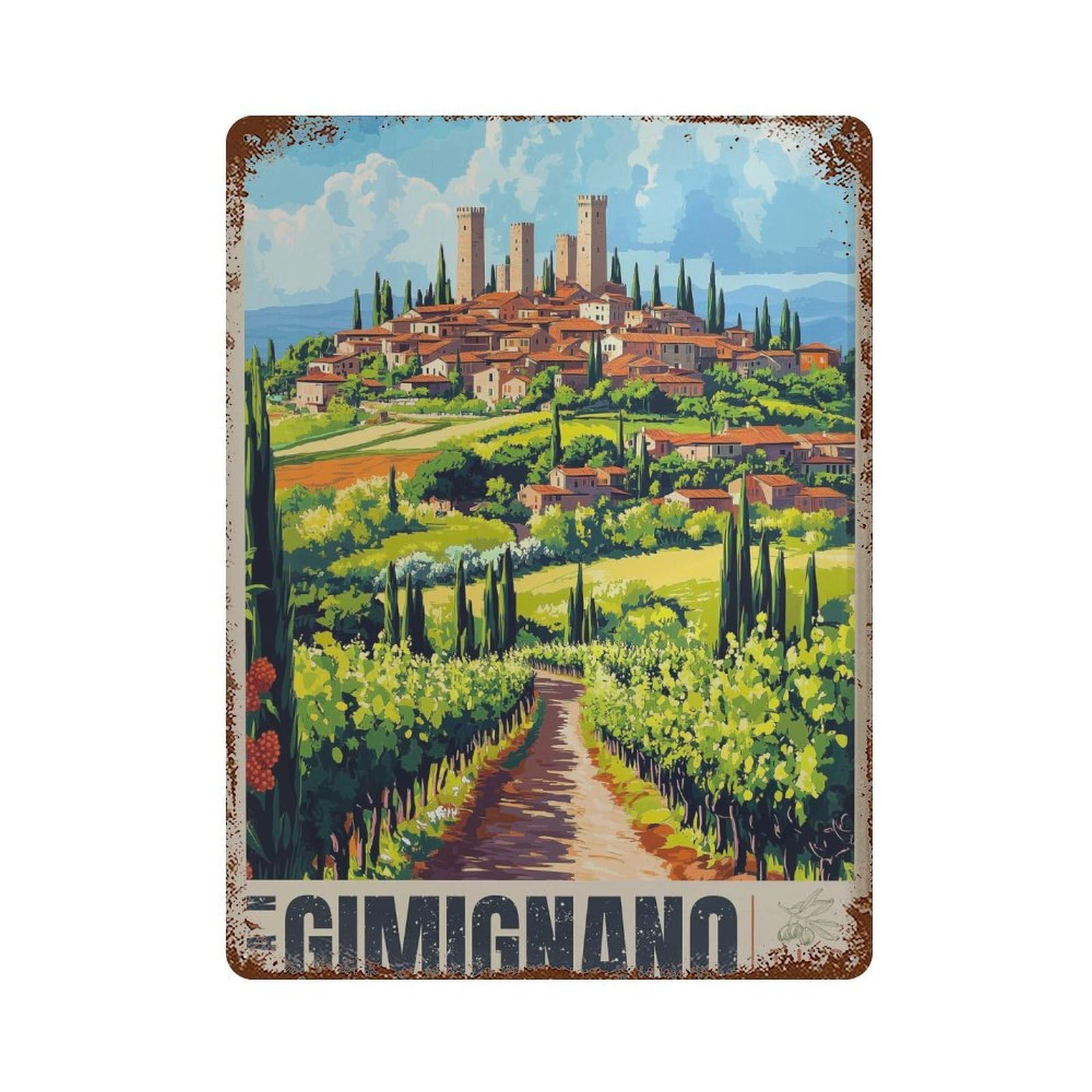 xiaoxiaoshen San Gimignano Travel Tuscany Countryside Wall Decor Art Metal Tin Poster Modern Home Decor Art Home Bar Shop Decorations Vintage Sign 40x30cm