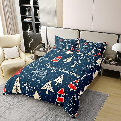 Miniatura 9 de Erosebridal Funda de edredón de Navidad 100% algodón, tamaño King, ropa de cama de ciervos de Navidad de dibujos animados para niños y niñas, funda