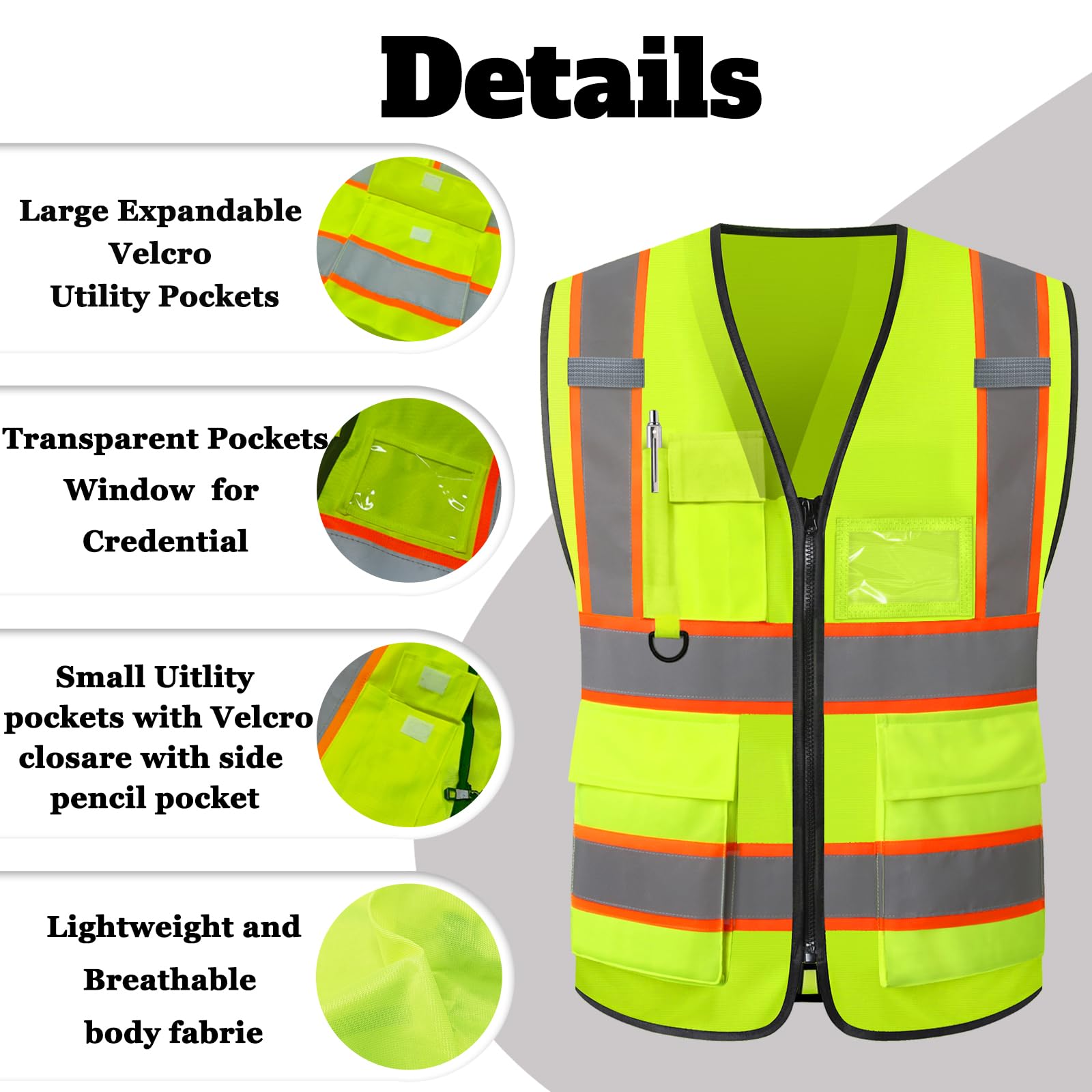 Gilet Catarifrangente Personalizzati Bicolore Ad Alta Visibilità Con Inserti Riflettenti, Gilet Ad Alta Visibilità Con Tasche e Cerniera, Personalizzabili Con Logo e Testo, Per Uomo e Donna