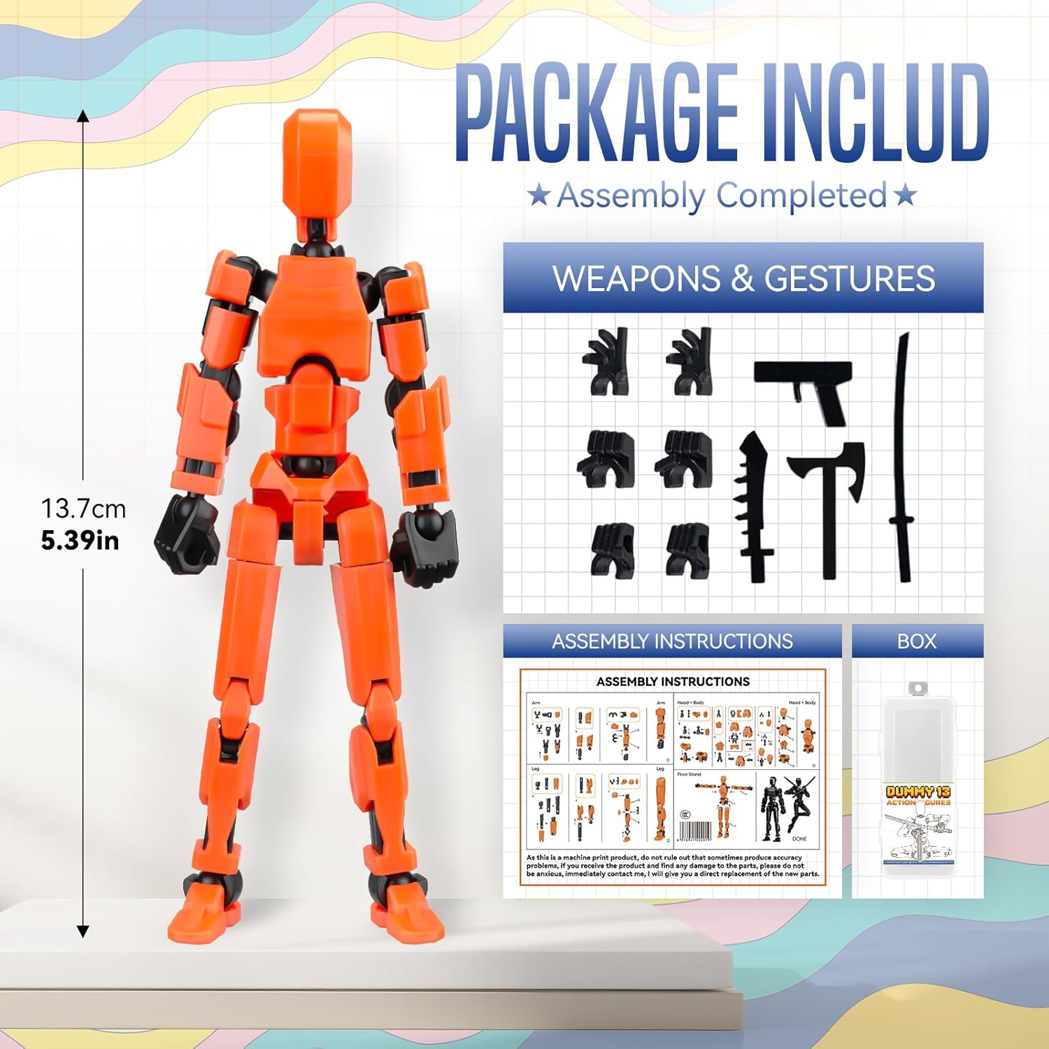 [Assembly Complete] Dummy 13 Action Figures with Magnetic Suction Function, Lucky Titan 13 Action Figures, Multi-Jointed Movable，with 3 Hand-Shapes, 5 Weapons (8Pcs)