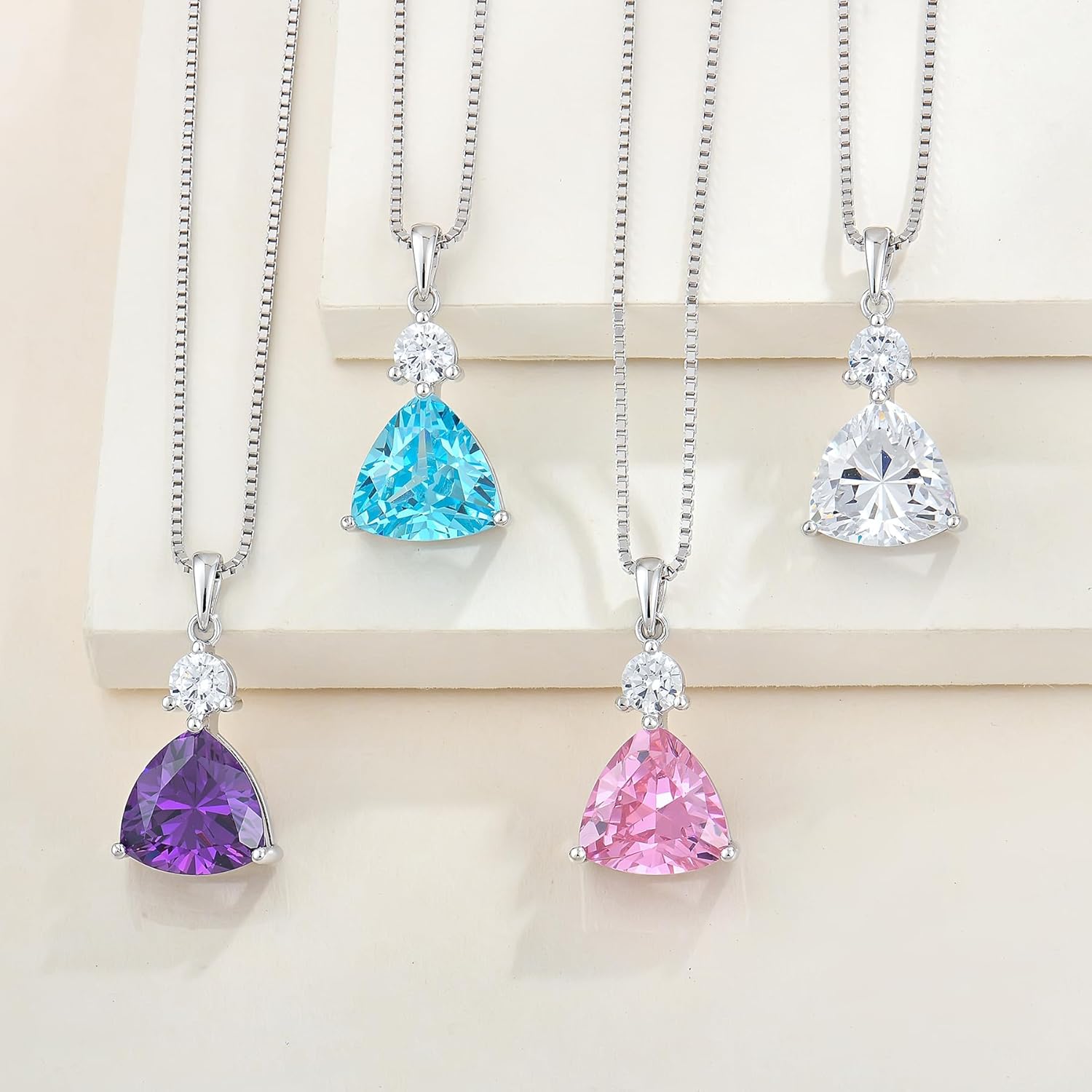 STARCHENIE 925 Sterling Silver Trillion Cut CZ Pendant Necklace, Birthstone Jewelry Gift, 18 Inch Chain - Image 5