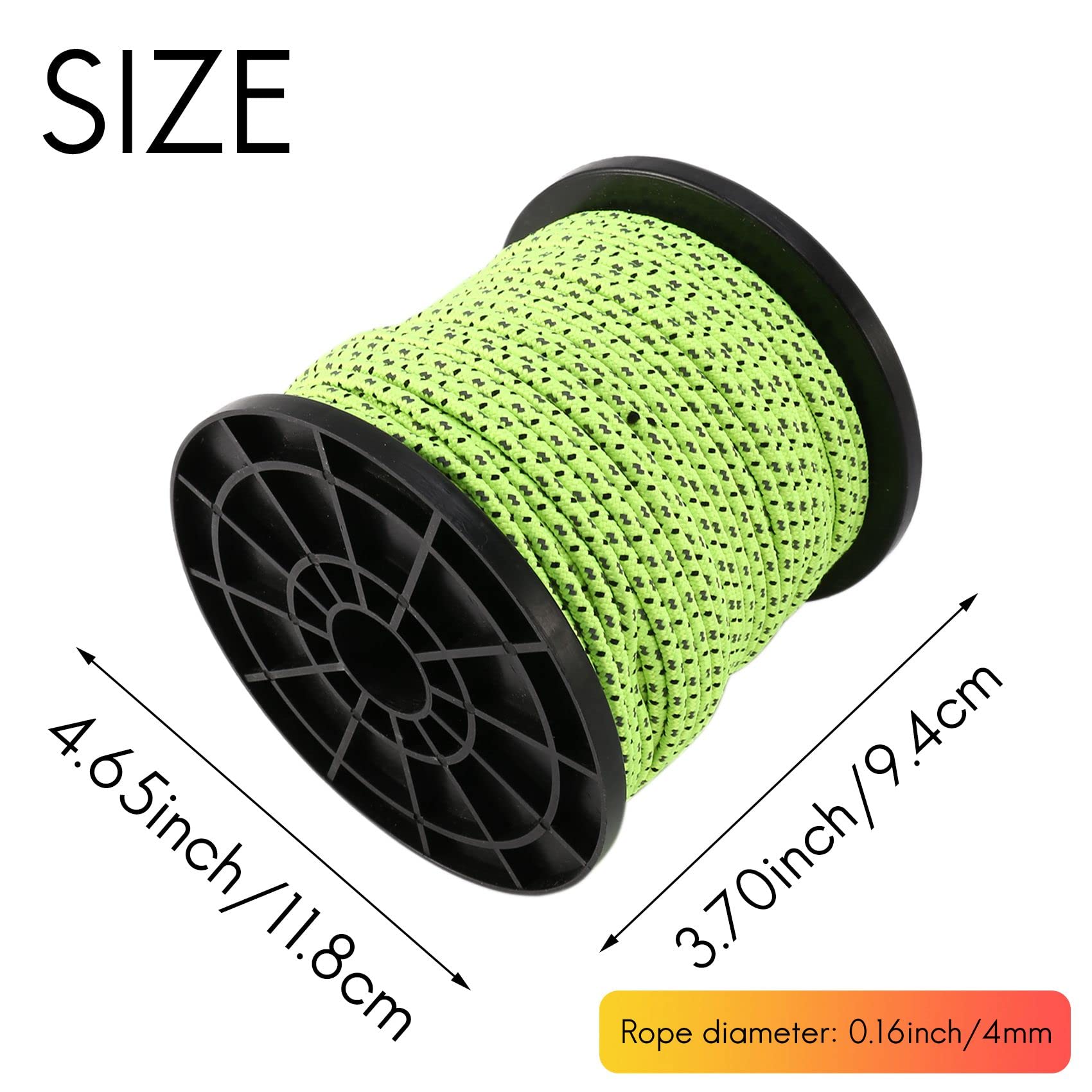 Paracorde Phosphorescente Réfléchissante – 50 M, Ø4 Mm, Résistance 550 Lbs, Polyester/nylon, Pour Tente, Camping, Randonnée, Alpinisme