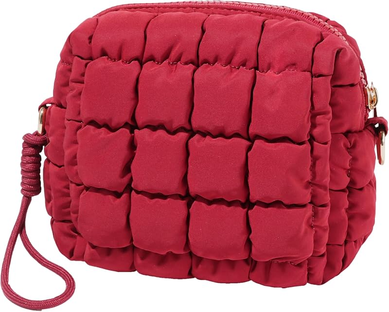 Necessaire de maquiagem matelassê Unilily com alça de pulso, Dark Red