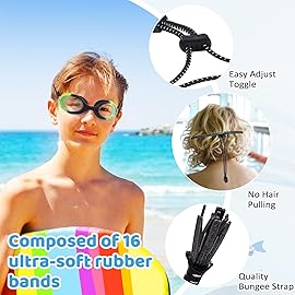 Vvinca 2 Pack Bungee Strap Kids Swim Goggles, No Hair Pulling Anti-Fog Adjust Goggles for Kids 4-16 Teens Youth