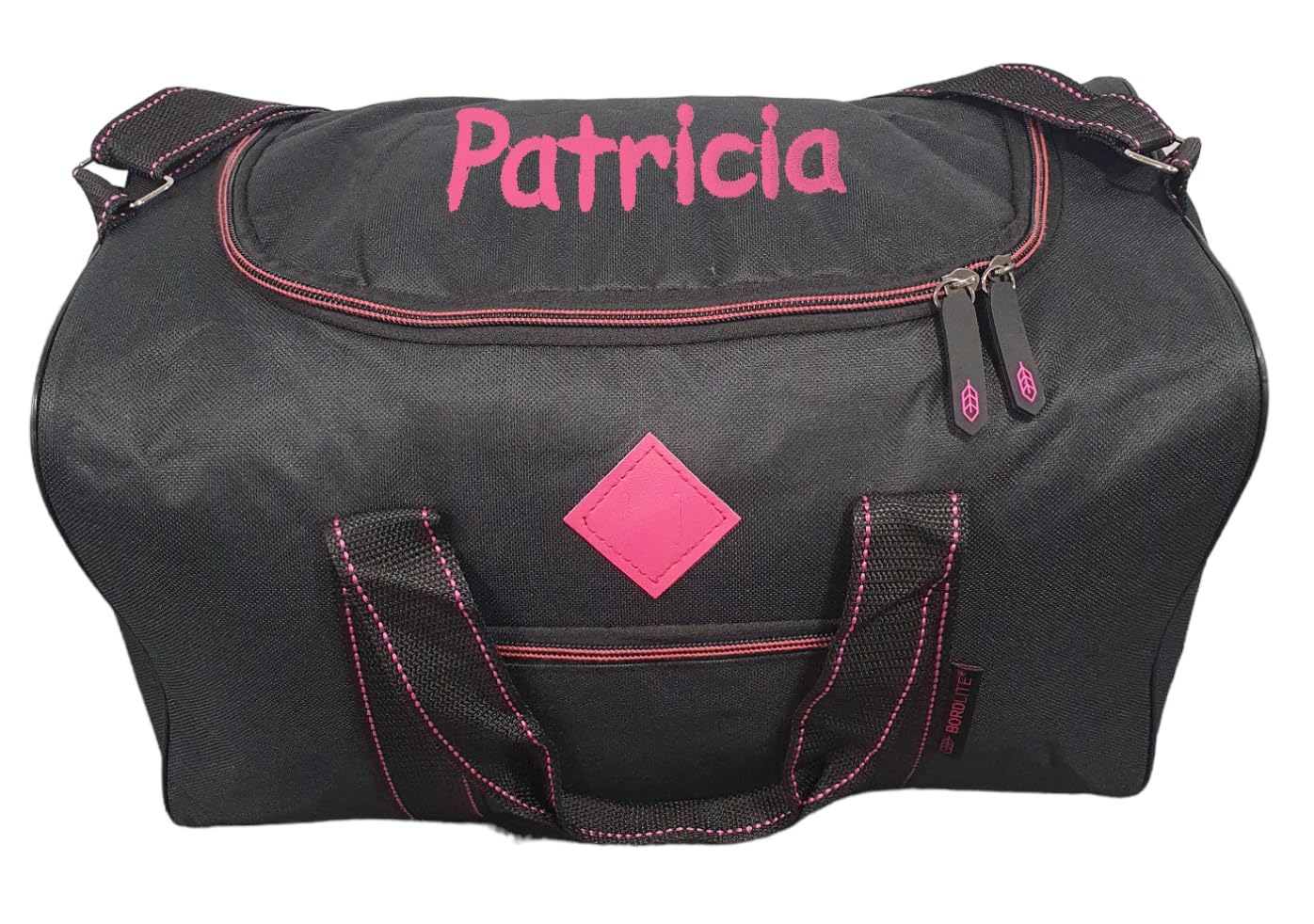 Personalised Holdall Duffle Gym Bag Gymnastics Sport Travel Duffel Cabin Hand Luggage (Black/Pink Trim)