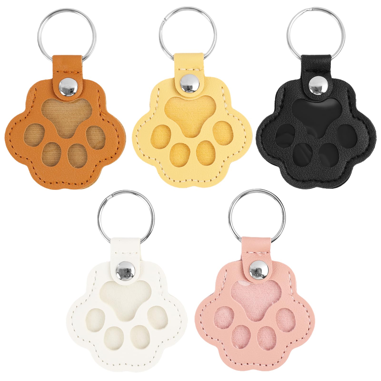 kwinfei 5PCS Personalized Pet Hair Keepsake Box for Dog, Paw Shape Leather Pendant, Pet Fur Keepsake Keyring Set