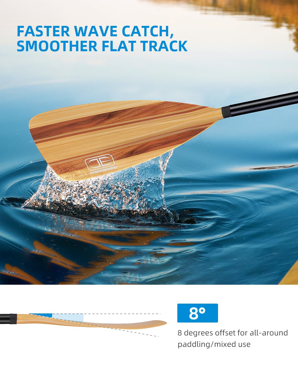 OCEANBROAD Pagaie de SUP – Stand Up Paddle réglable pour kayak, manche réglable en alliage d'aluminium avec lames en nylon renforcées