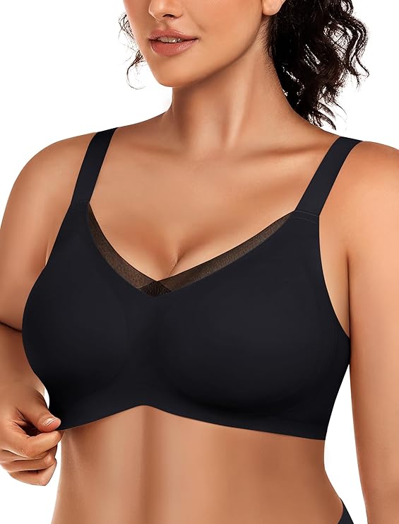 VRVOICE Wireless Bras for Women V Mesh Seamless No Underwire Comfortable Bralette Push Up Tshirt Supportive Everyday Bra