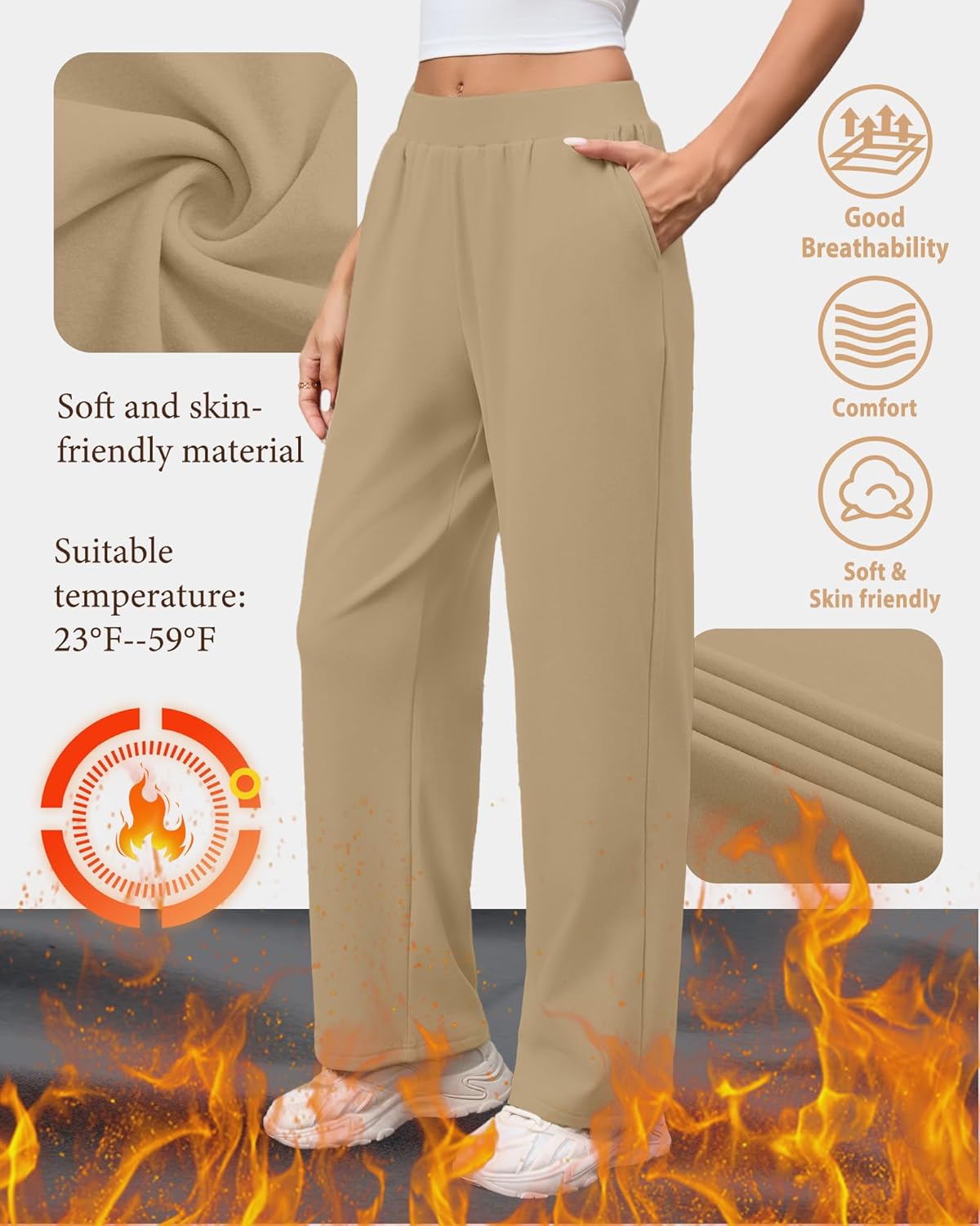 3 Pack Women's Fleece Lined Sweatpants, Wide Leg Baggy Pants Lounge Yoga Pants Loose Winter Joggers with Pockets - Image 3