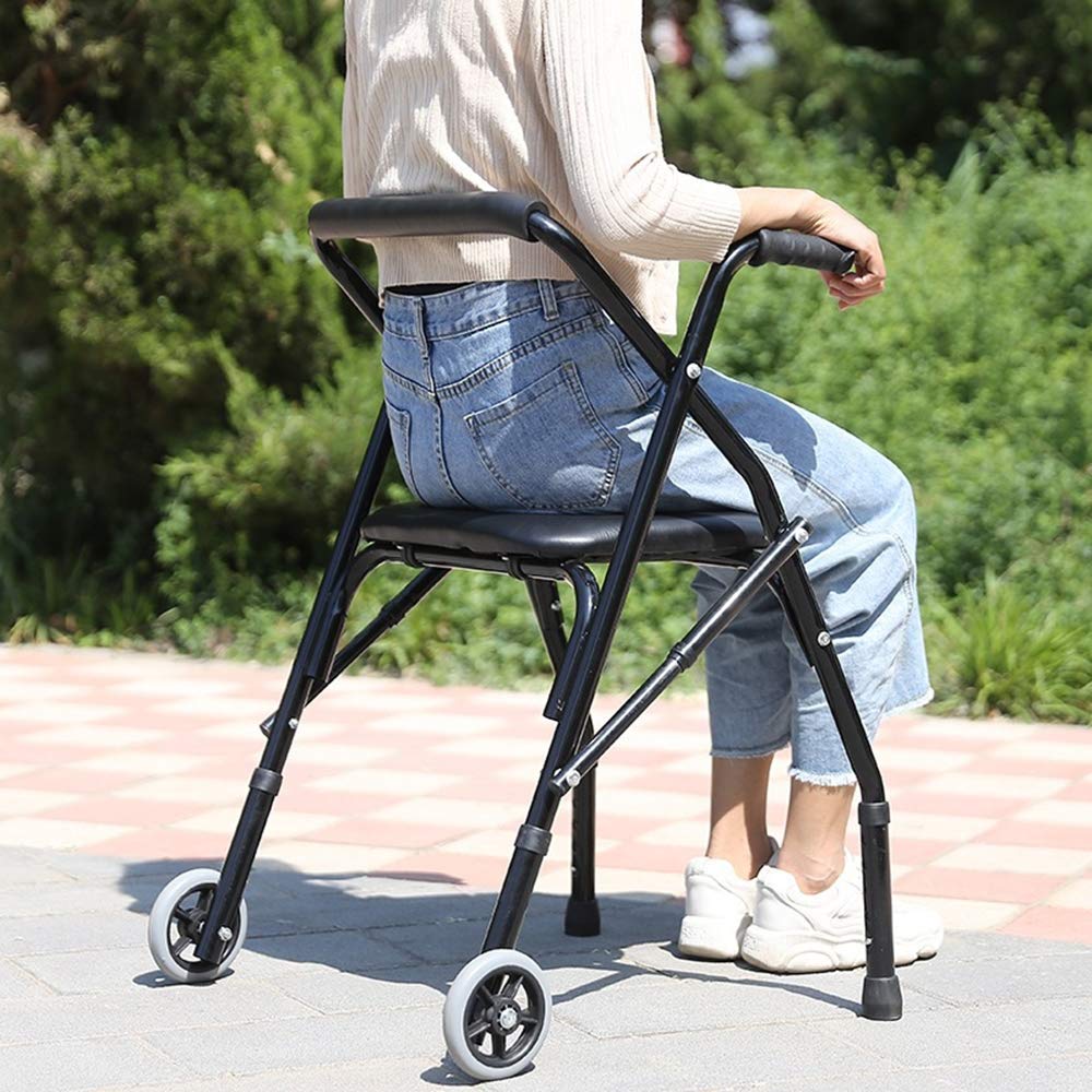 Składany Chodzik Typu Rollator Chodziki Typu Rollator, Rama Wspomagająca Mobilność Z Wyściełanym Siedziskiem I 2 Kółkami Lekki Składany Chodzik Z Napędem Dla Osób Starszych, Niepeł