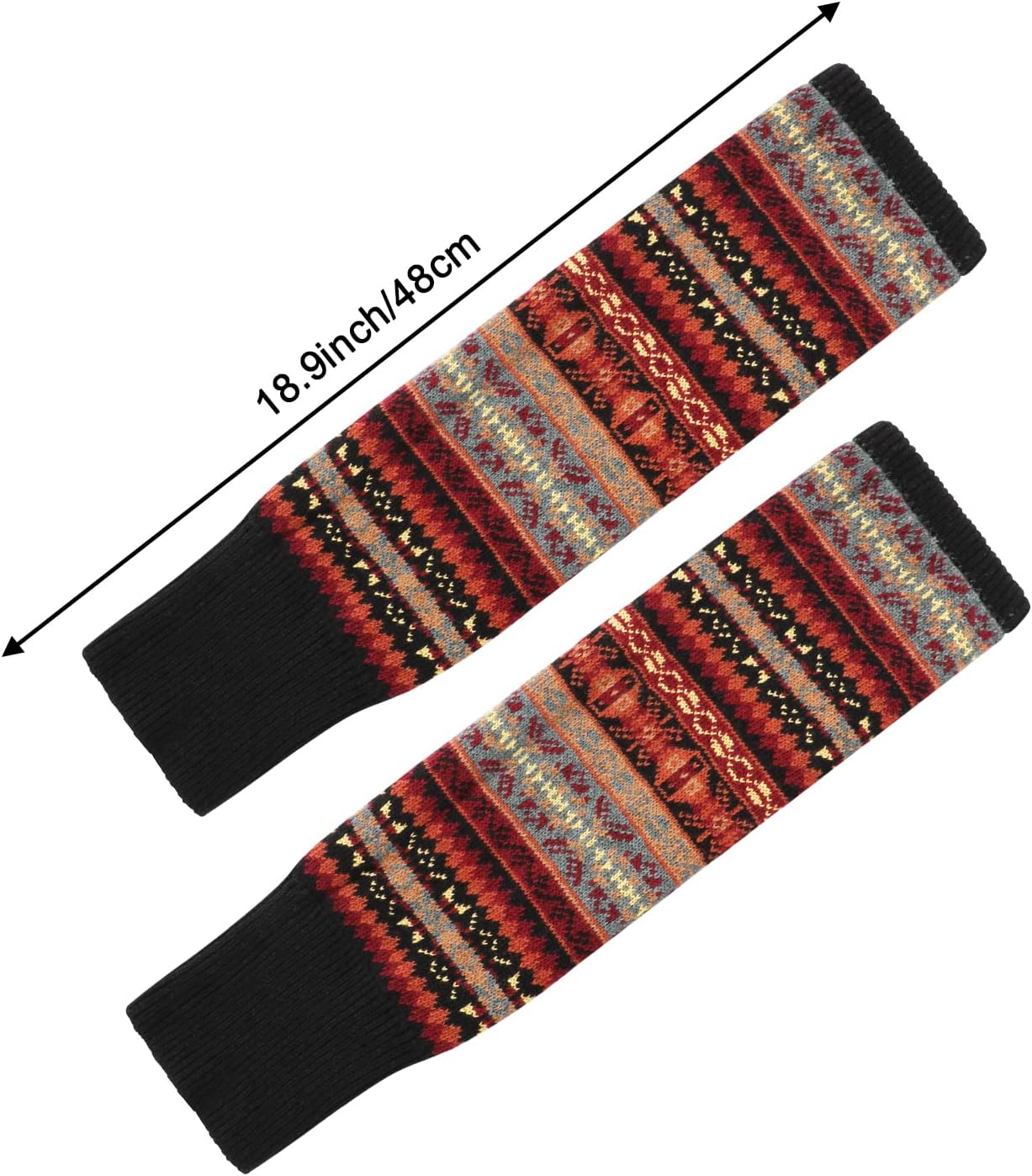 PHOGARY 2 Pairs Winter Leg Warmers for Women, Bohemian Style Crochet Knitted Boot Socks for Girls High Leg Warmers Boot Topper Socks Leg Cuffs Gift for Girls (Black+Navy) - Image 2