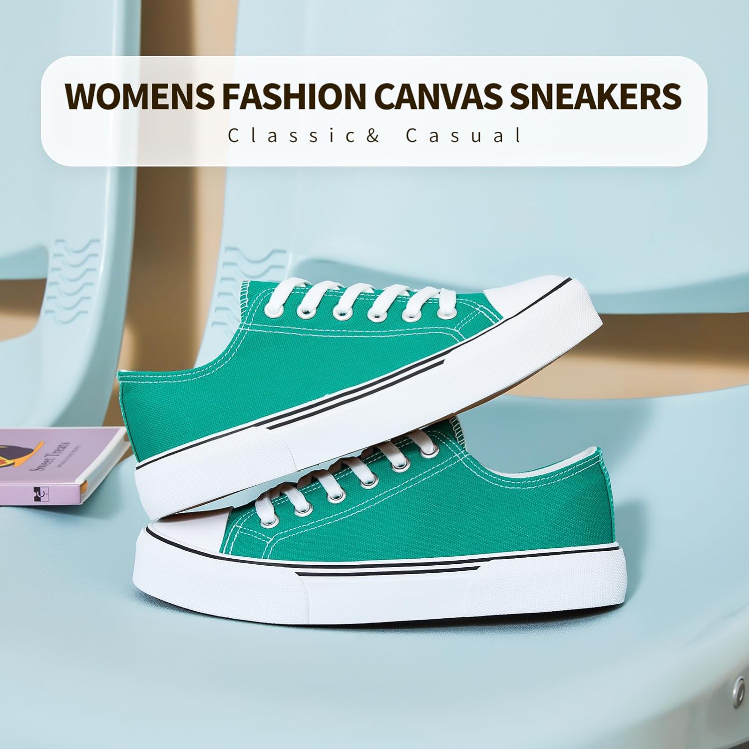 hash bubbie White Sneakers for Women Low Top Canvas Shoes Womens Canvas Sneakers Women's Fashion Sneakers Slip on Casual Tennis Shoes - Image 4