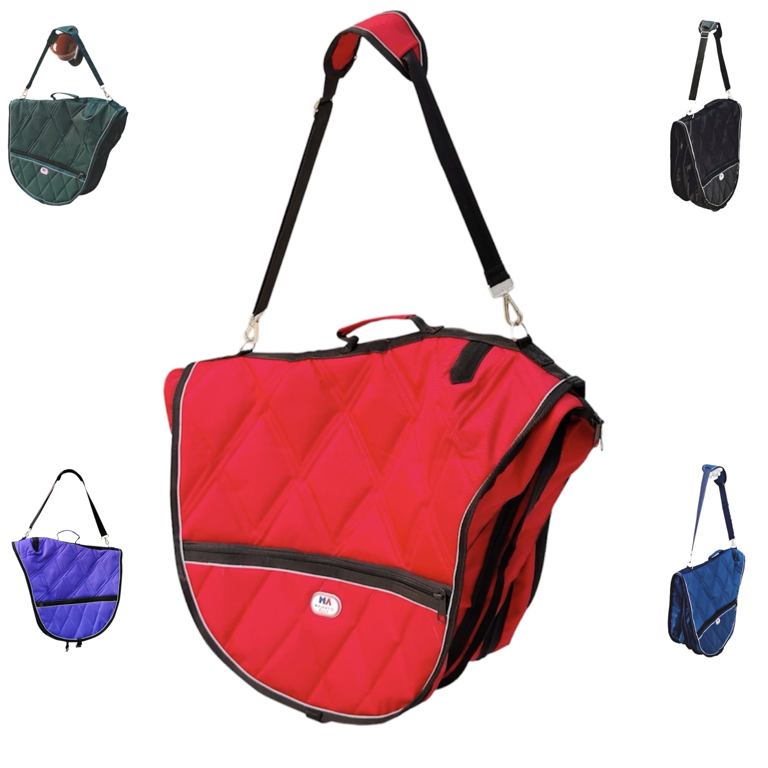 Majestic Ally 1000D Nylon Reflective English Saddle Carry Bag, Red, Utility