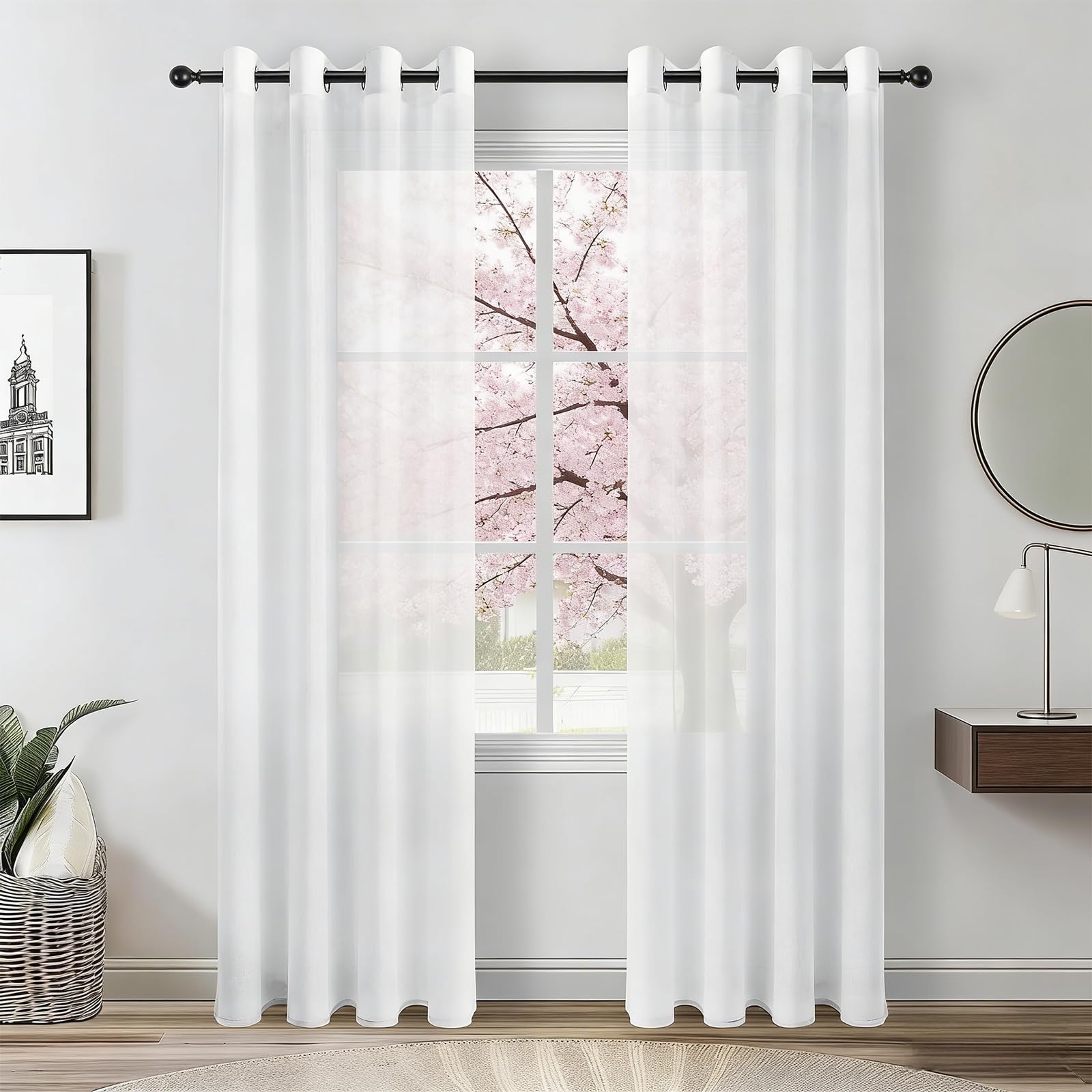 Firanki 235 x 214 cm Półprzezroczysty, Imitacja Lnu, Przelotka, Lekki, Przewiewny, Zasłony Do Zasłon Okiennych Do Salonu Sypialni Drzwi Balkonowych, Biały