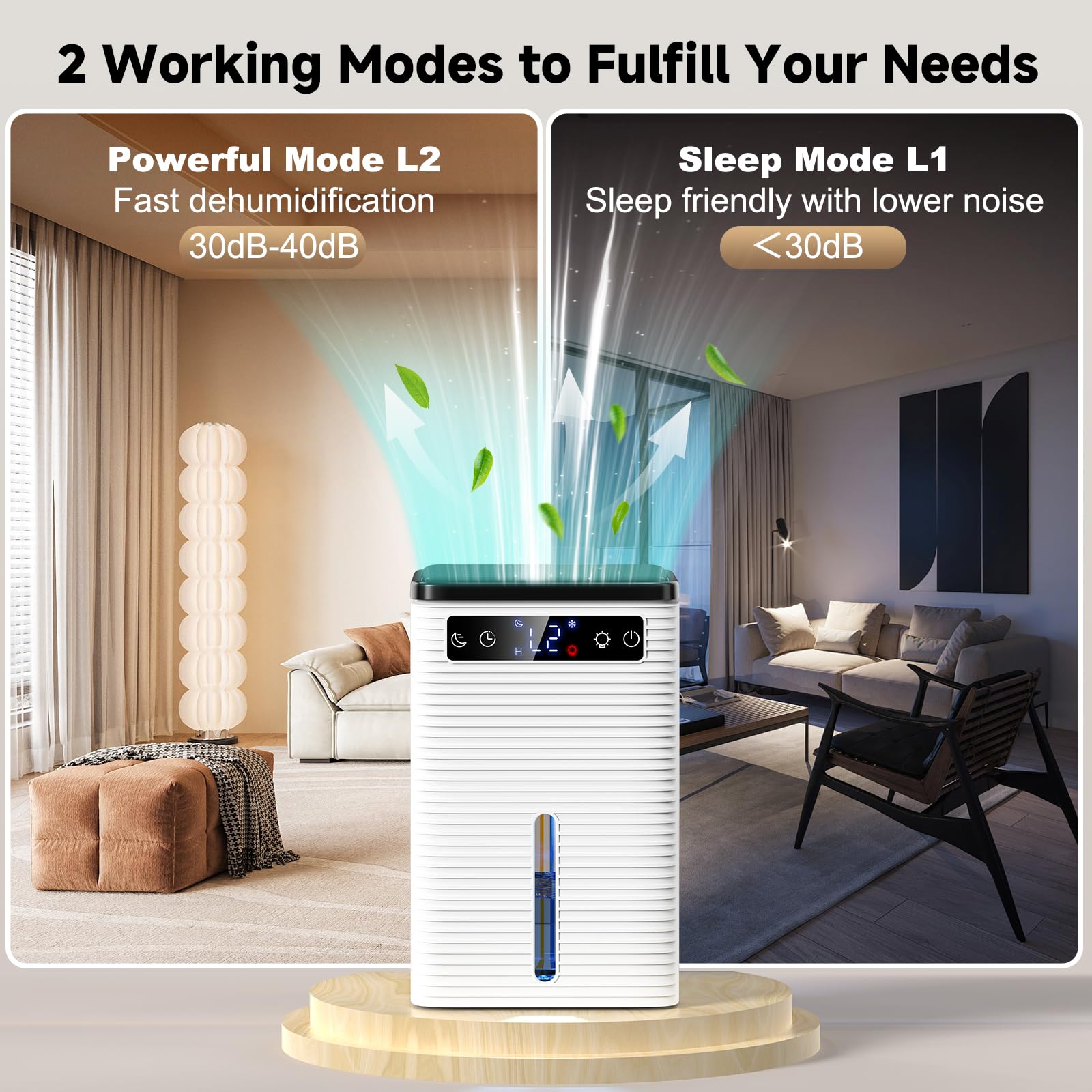 Deumidificatore Casa Muffa 2500ml, Deumidificatore Portatile - Silenzioso 30dB, Spegnimento Automatico, Timer 2-12h, Sbrinamento Smart, 7 Colori LED, per Camera da Letto, Bagno, Armadio (650ml/Giorno)